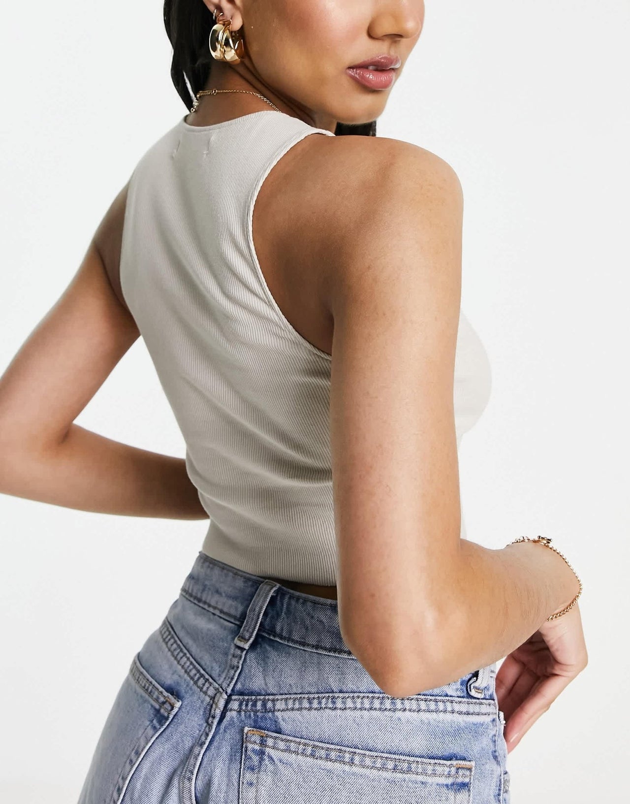 Pull&Bear 3 pack ribbed racer neck cropped top ecru, khaki & black - ASOS Sample Sale