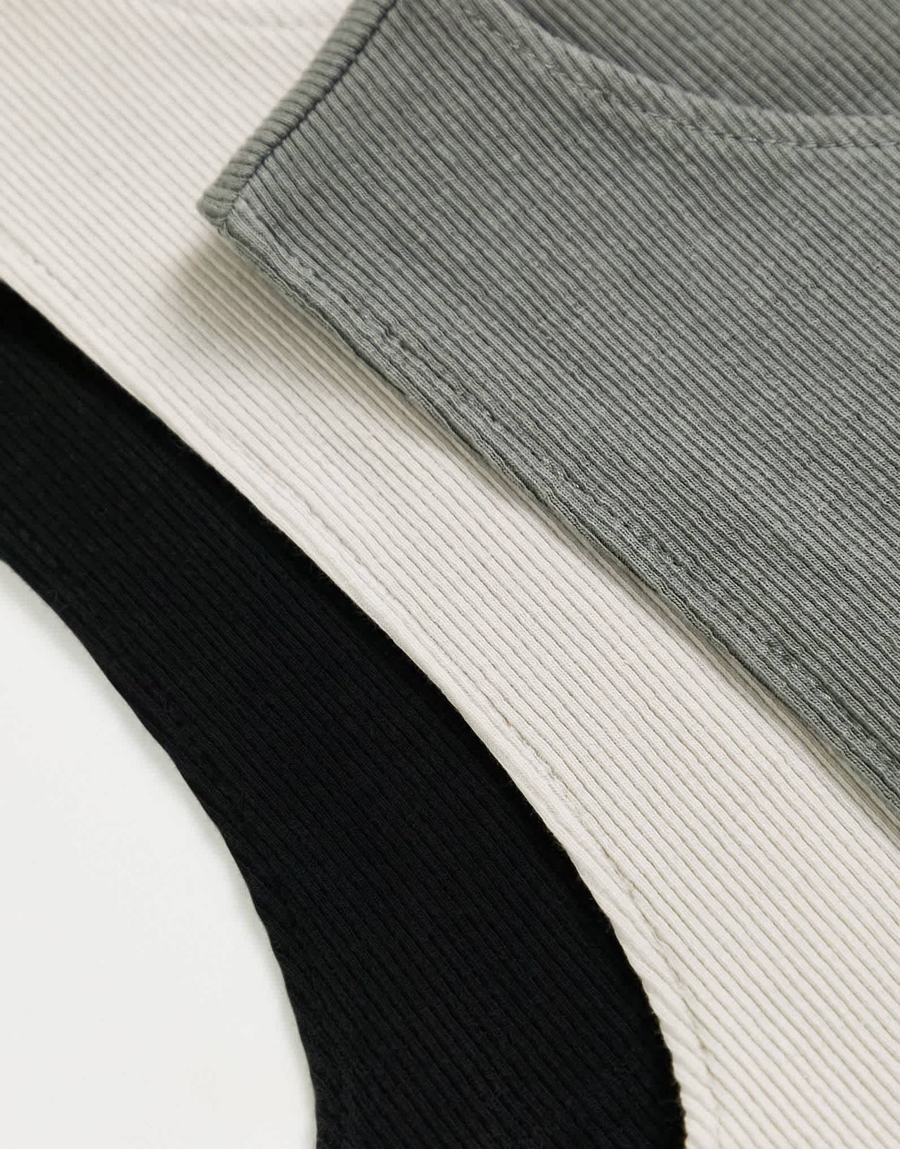 Pull&Bear 3 pack ribbed racer neck cropped top ecru, khaki & black - ASOS Sample Sale