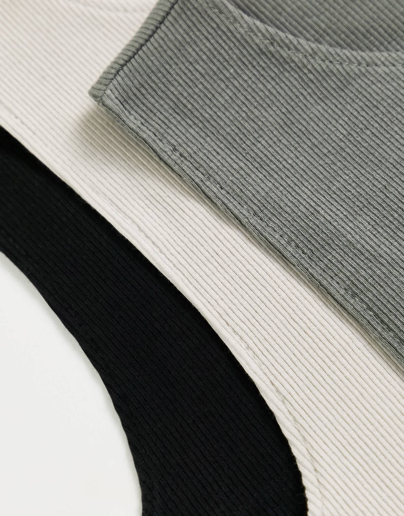 Pull&Bear 3 pack ribbed racer neck cropped top ecru, khaki & black - ASOS Sample Sale