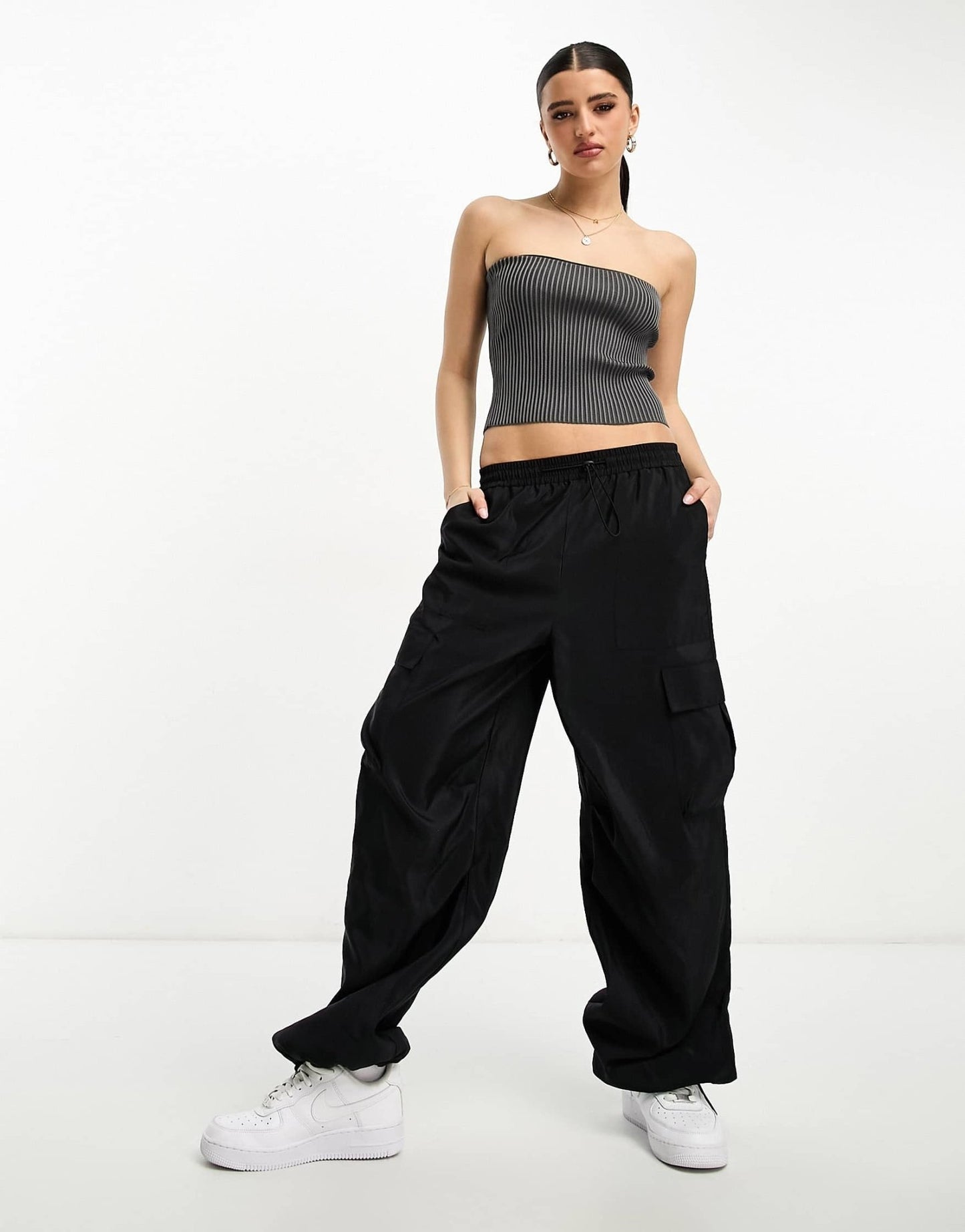 Pull&Bear acid wash bandeau tube top in charcoal - ASOS Sample Sale