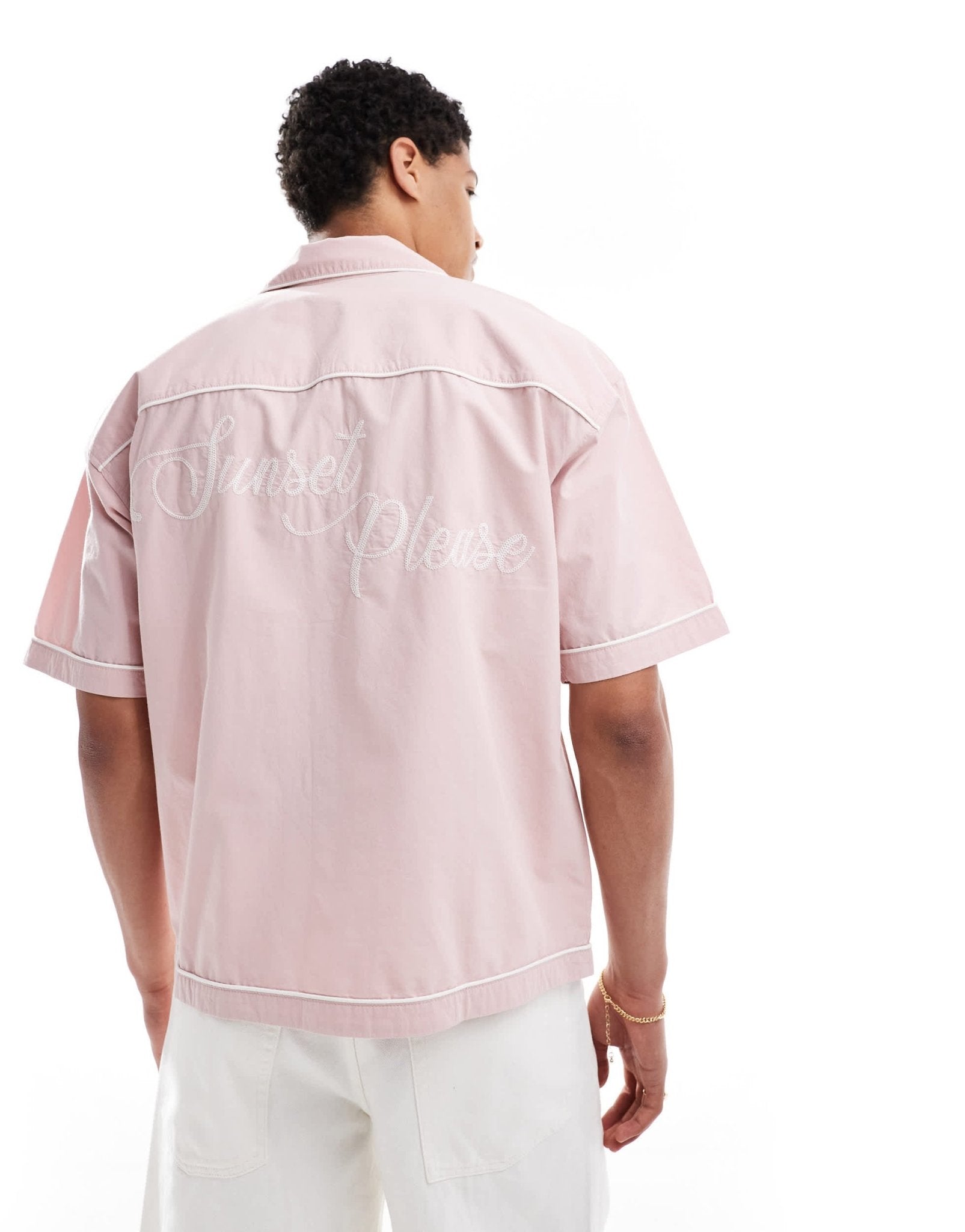 Pull&Bear back embroidering shirt in pink - ASOS Sample Sale