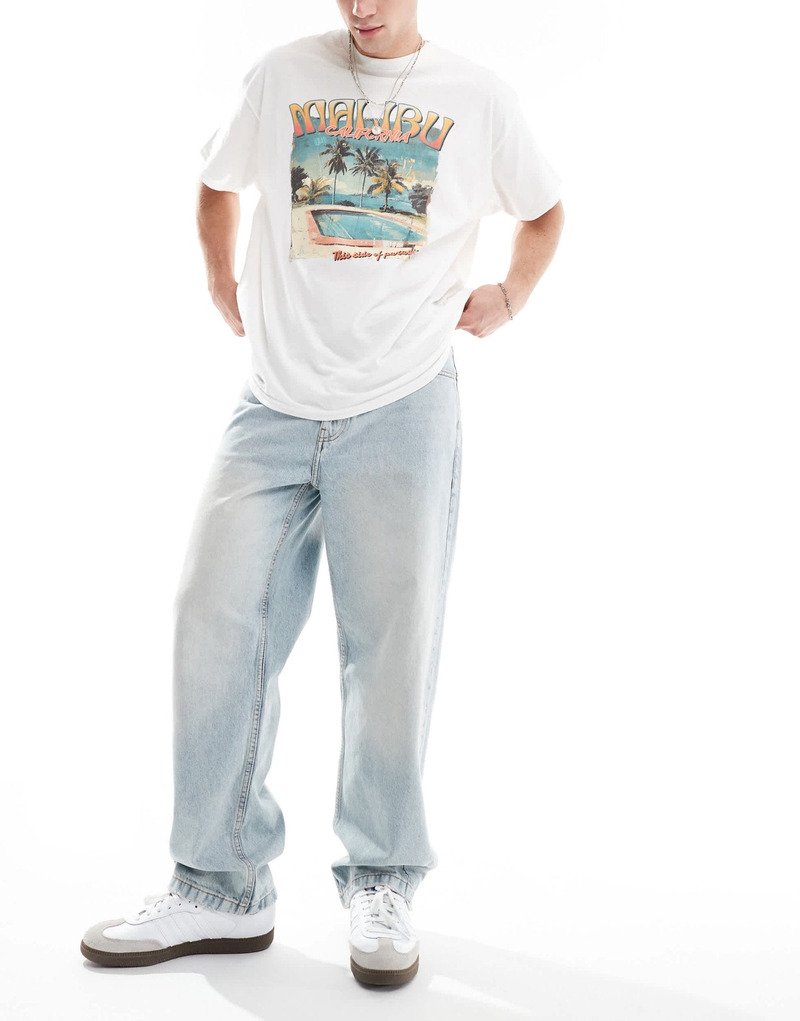 Pull&bear baggy fit jean in washed blue - ASOS Sample Sale