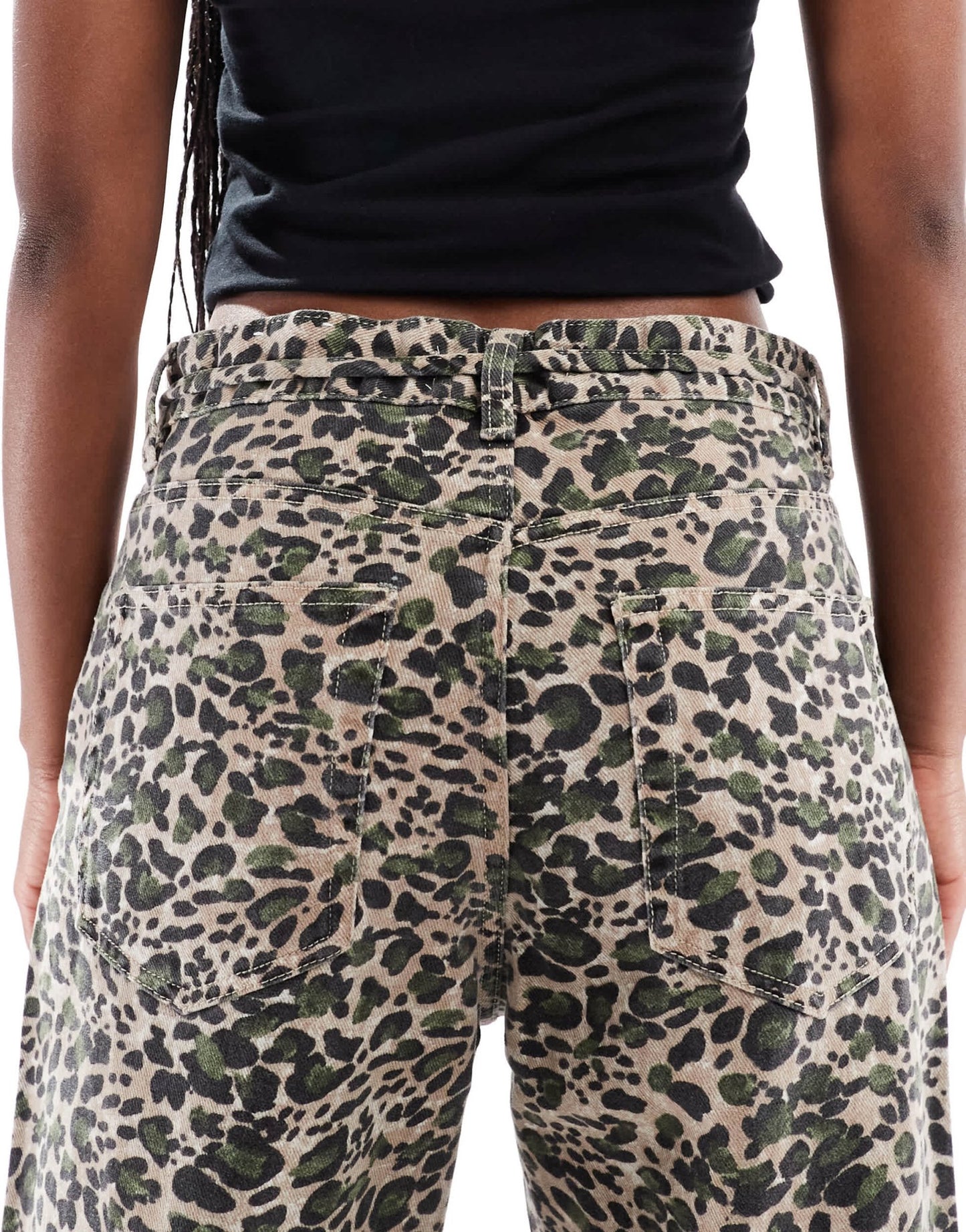 Pull&Bear baggy jeans with belt in leopard print - ASOS Sample Sale
