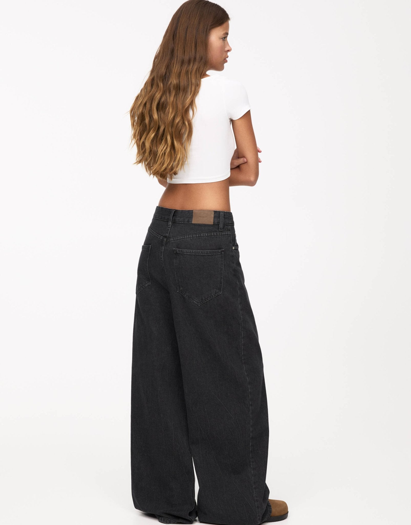 Pull&Bear baggy oversized wide leg jean in black - ASOS Sample Sale