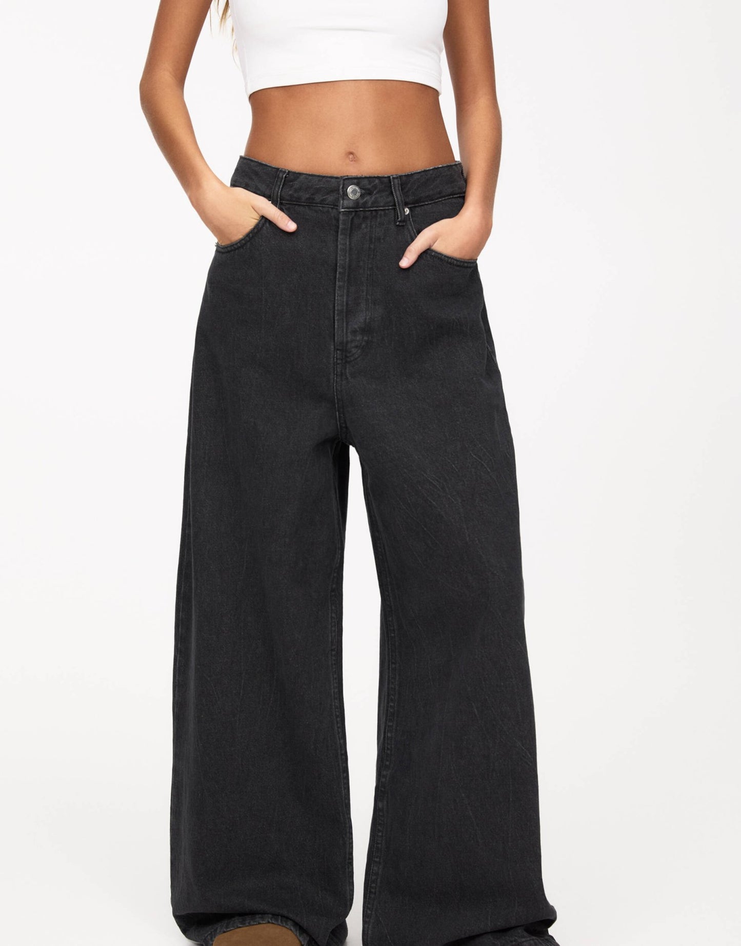 Pull&Bear baggy oversized wide leg jean in black - ASOS Sample Sale