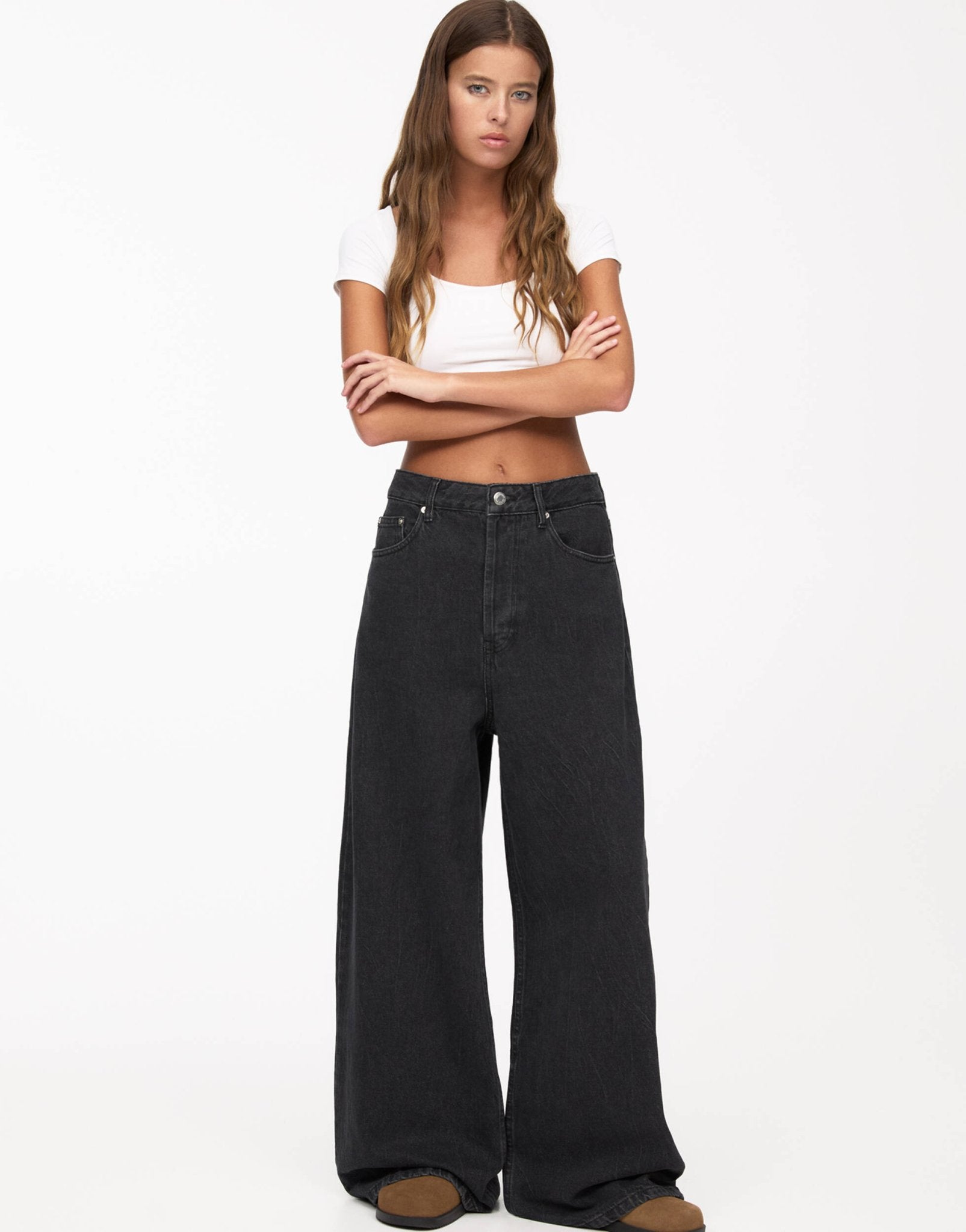 Pull&Bear baggy oversized wide leg jean in black - ASOS Sample Sale