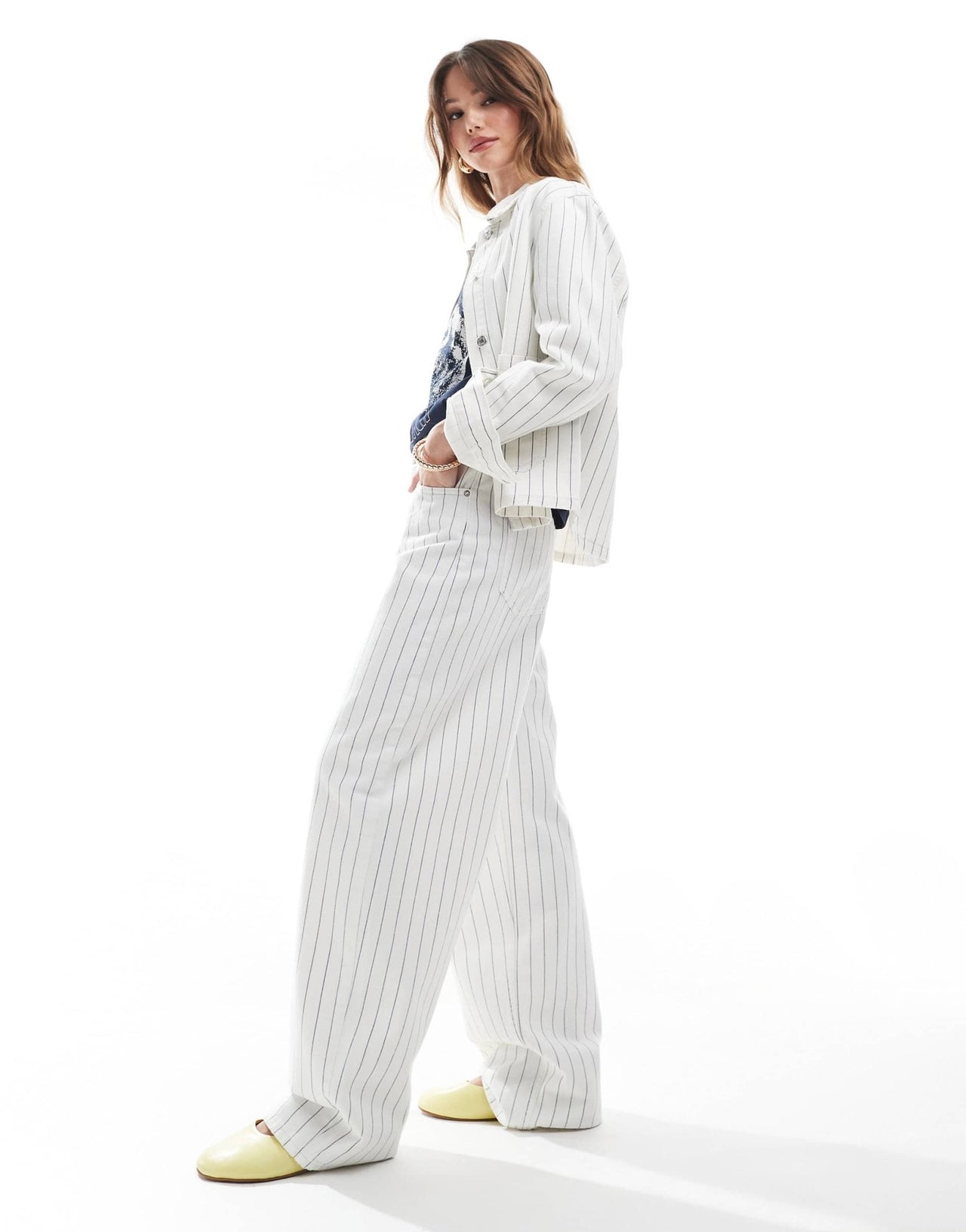Pull&Bear balloon jean co-ord in white pinstripe - ASOS Sample Sale