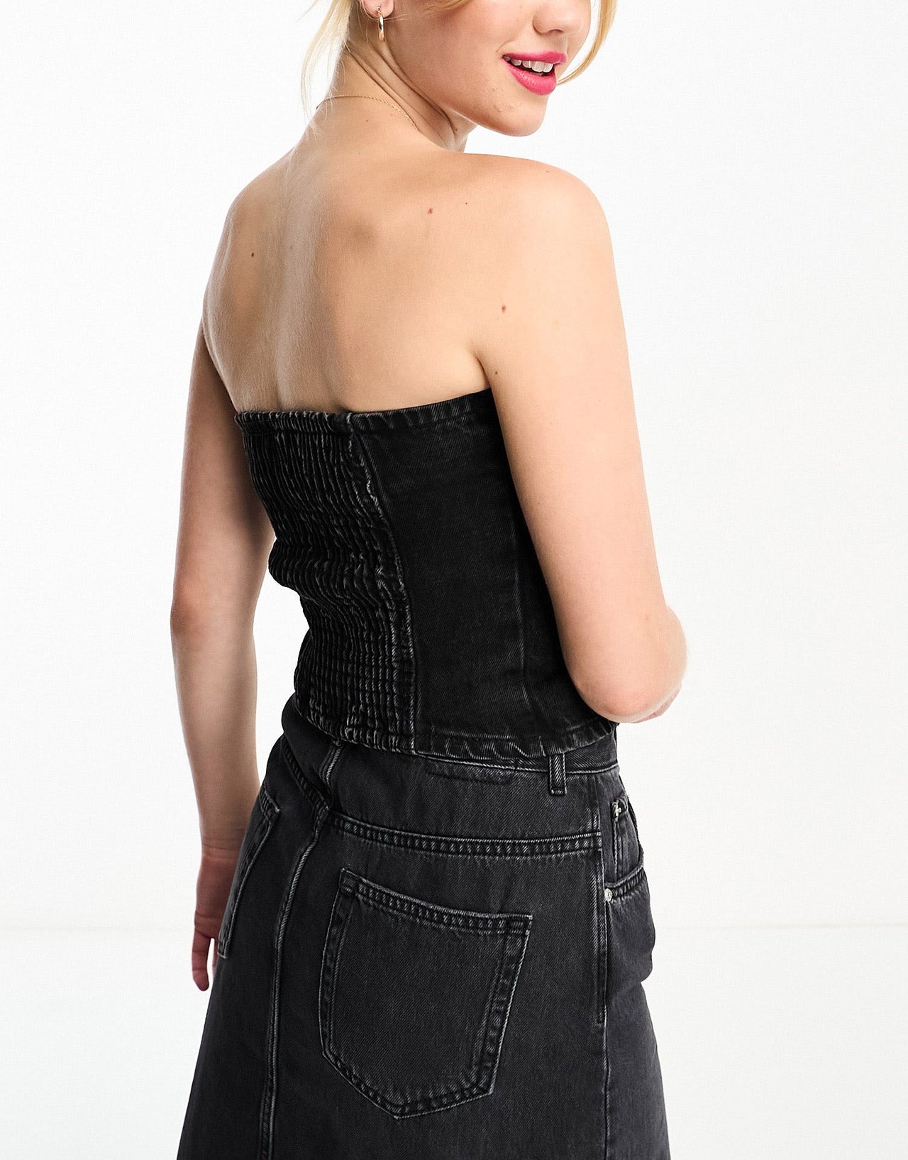 Pull&Bear bandeau denim corset co-ord in black - ASOS Sample Sale