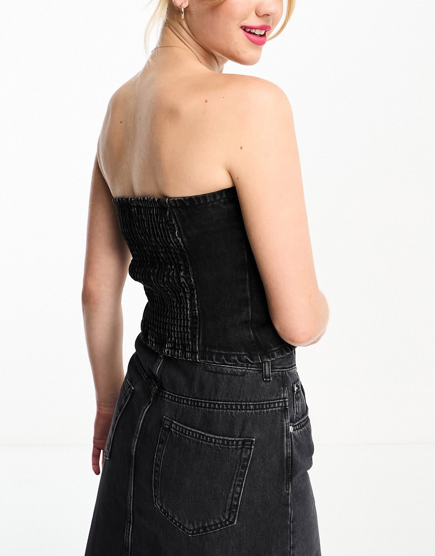 Pull&Bear bandeau denim corset co-ord in black - ASOS Sample Sale
