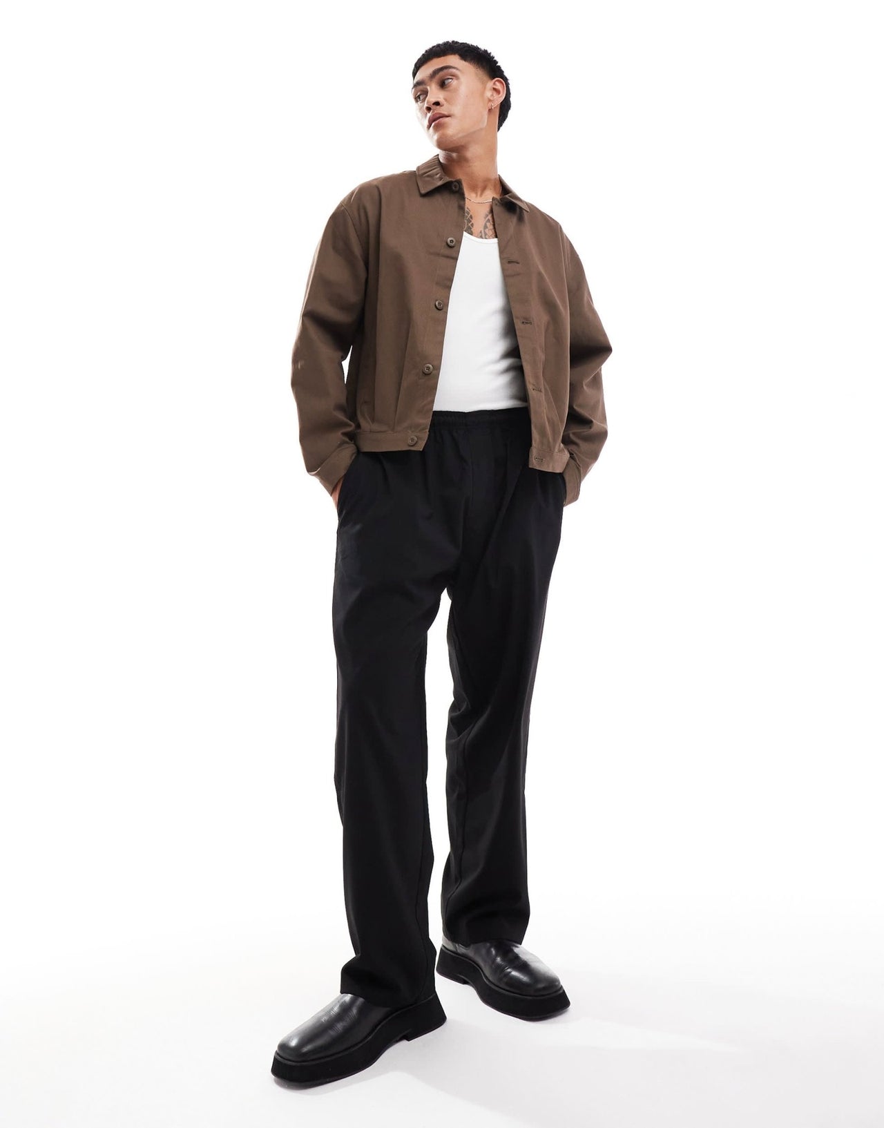 Pull&Bear boxy fit long sleeve shirt in khaki - ASOS Sample Sale