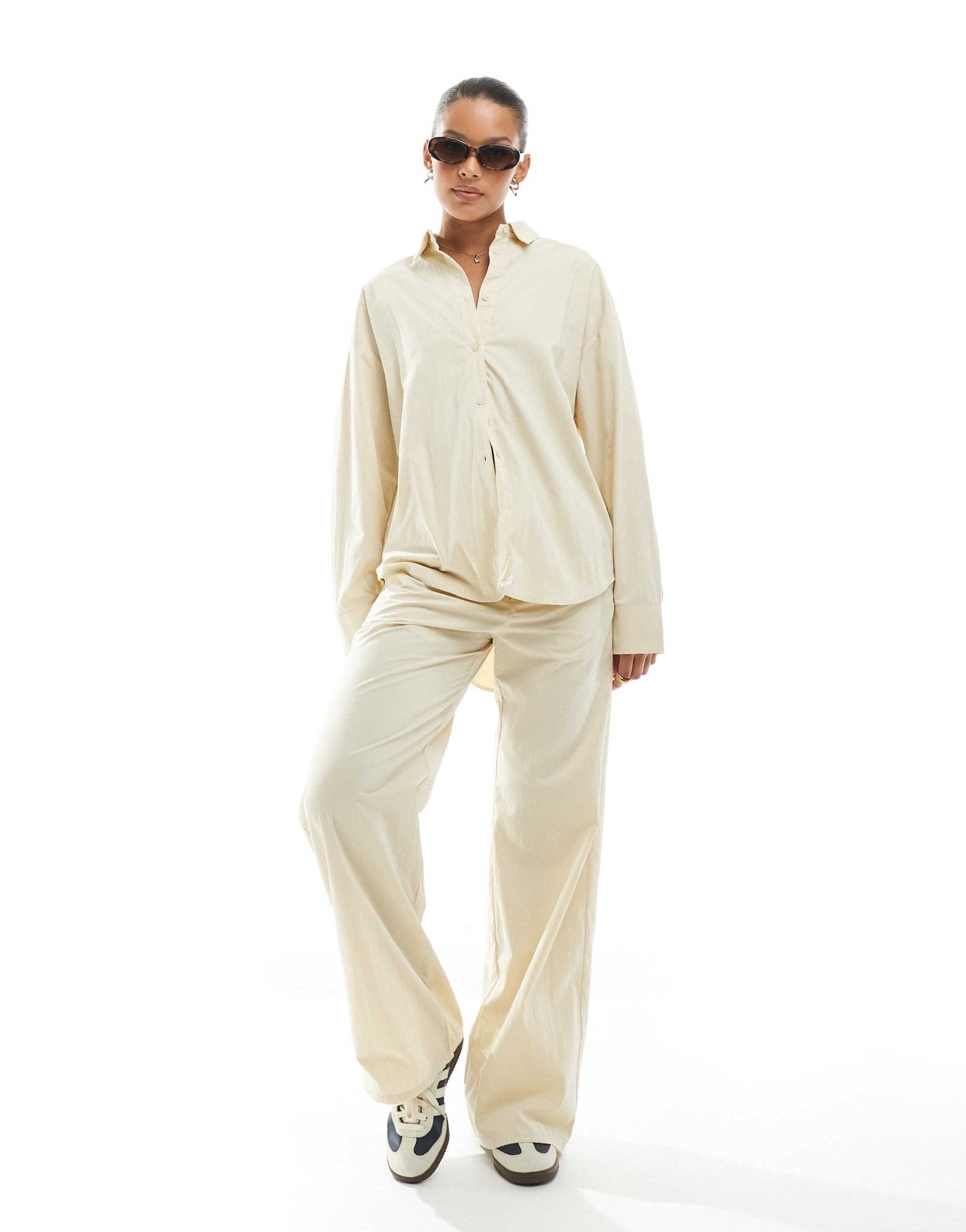 Pull&Bear boxy shirt co-ord in cream - ASOS Sample Sale
