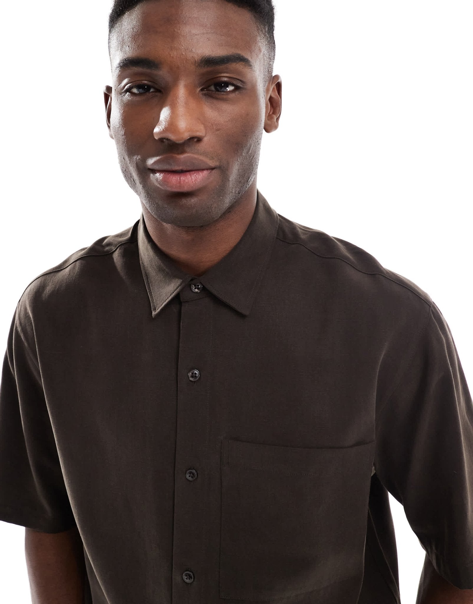 Pull&Bear boxy short sleeve shirt in brown - ASOS Sample Sale