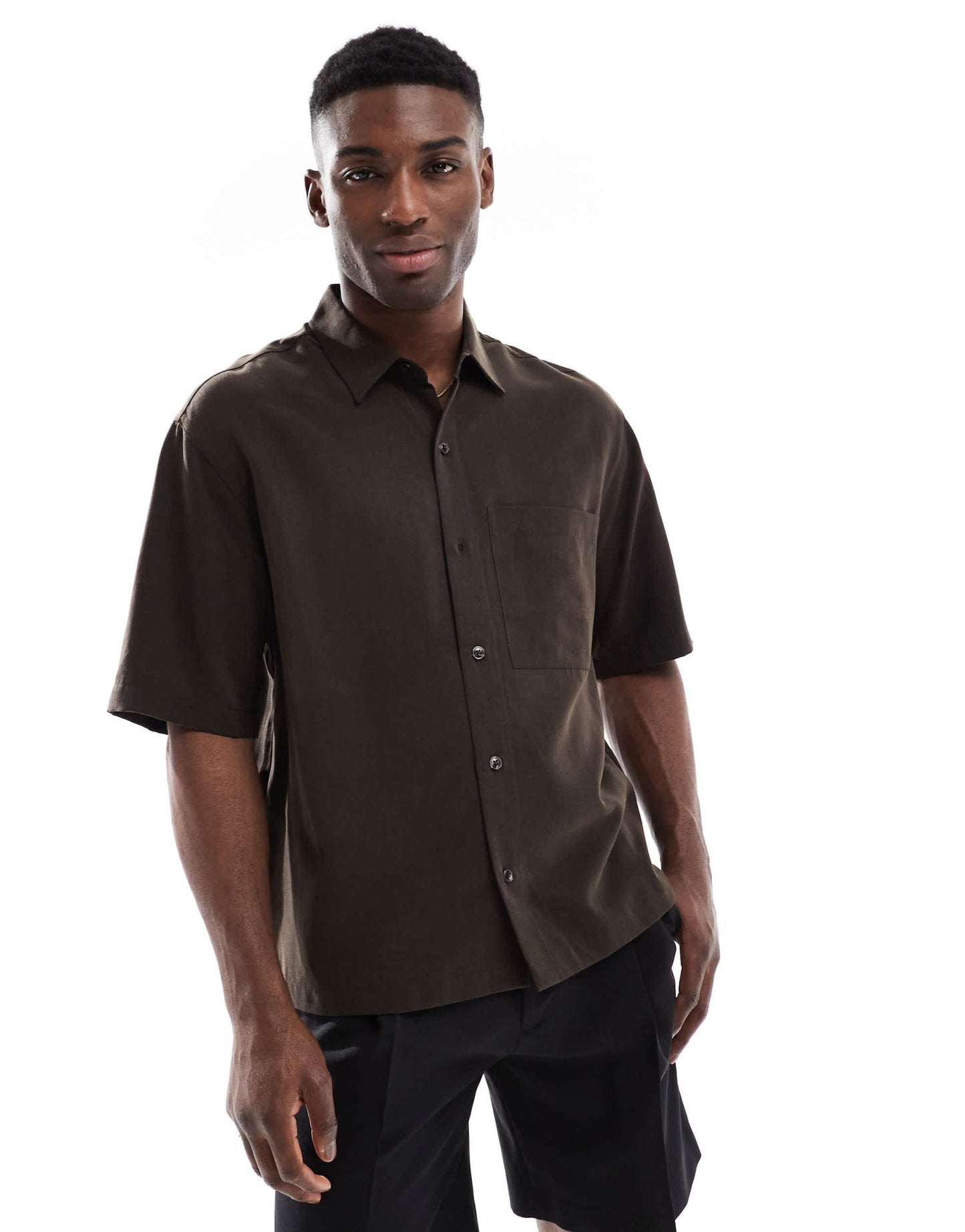 Pull&Bear boxy short sleeve shirt in brown - ASOS Sample Sale