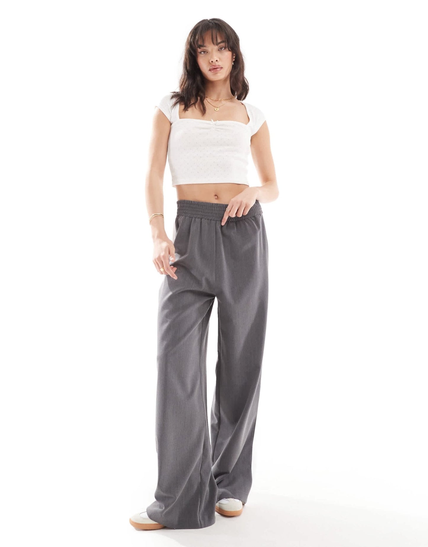 Pull&Bear capped sleeve pointelle detail top in white - ASOS Sample Sale