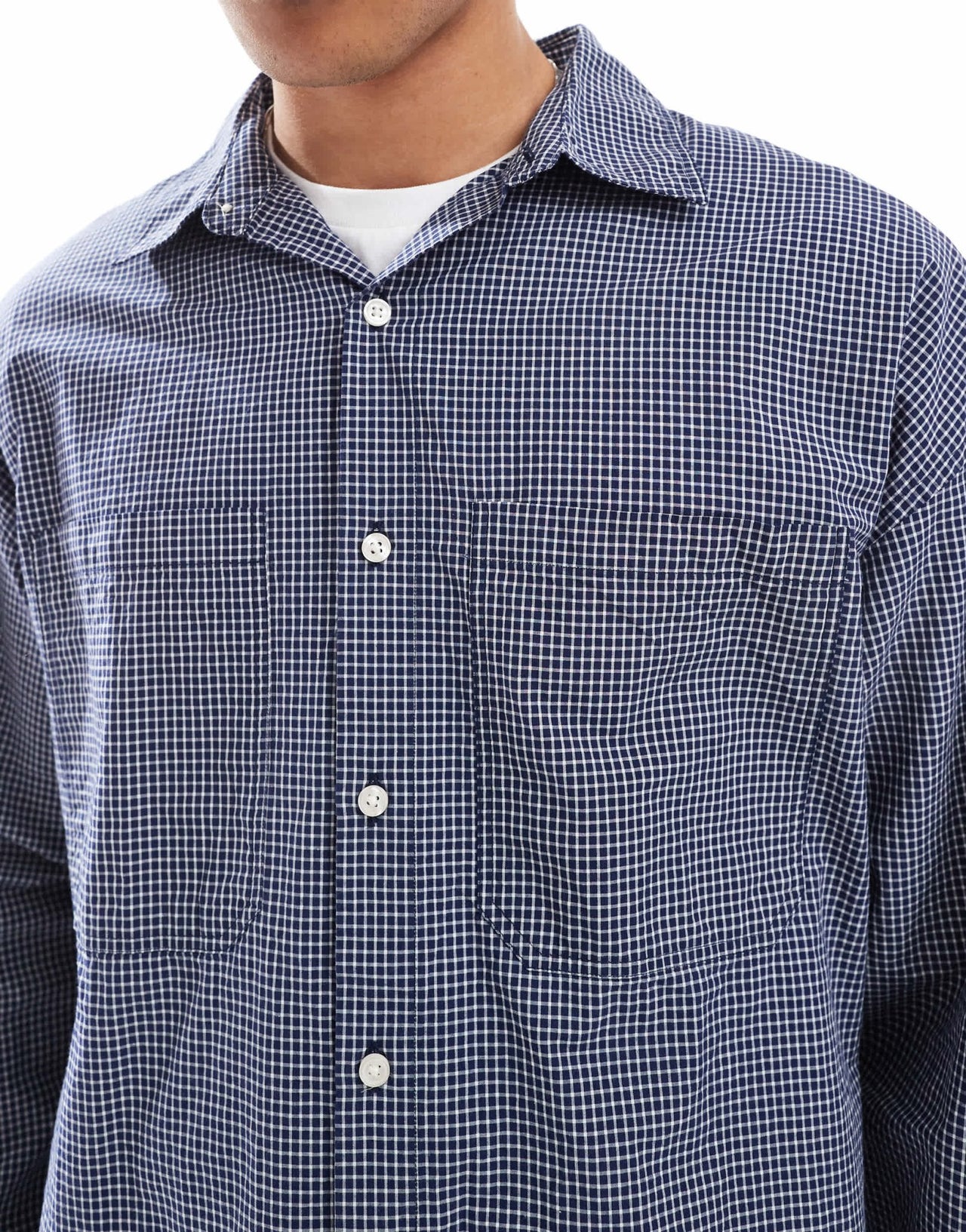 Pull&Bear checked long sleeve shirt in blue - ASOS Sample Sale