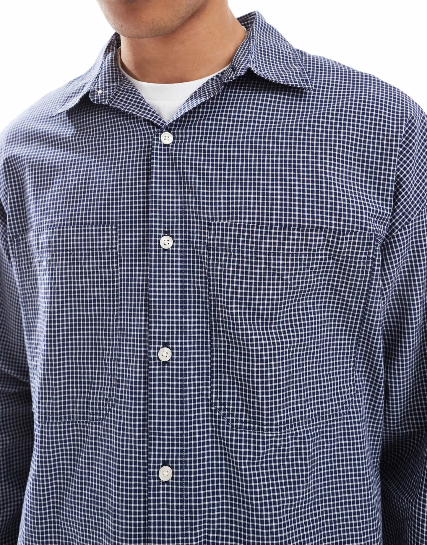 Pull&Bear checked long sleeve shirt in blue - ASOS Sample Sale