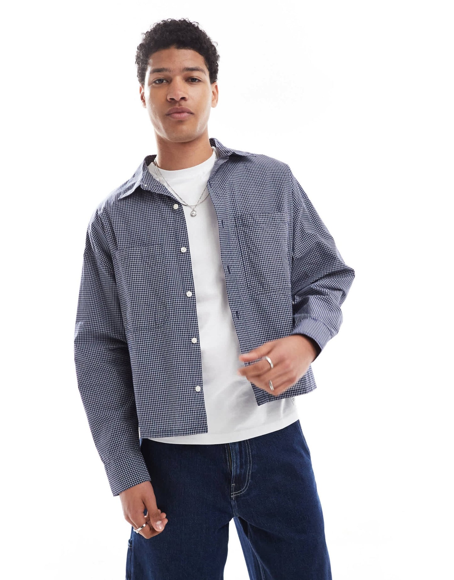 Pull&Bear checked long sleeve shirt in blue - ASOS Sample Sale