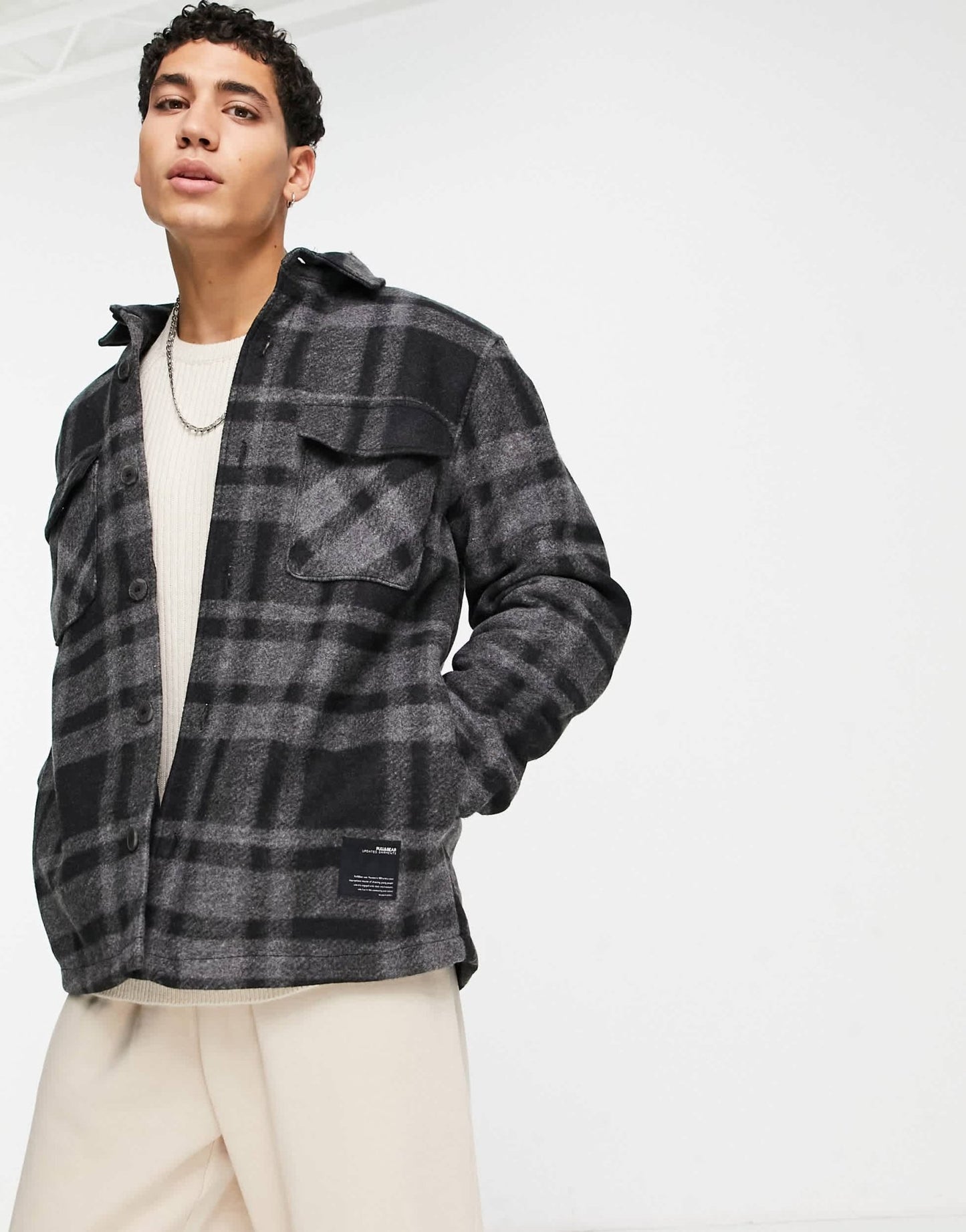Pull&Bear checked overshirt in grey - ASOS Sample Sale