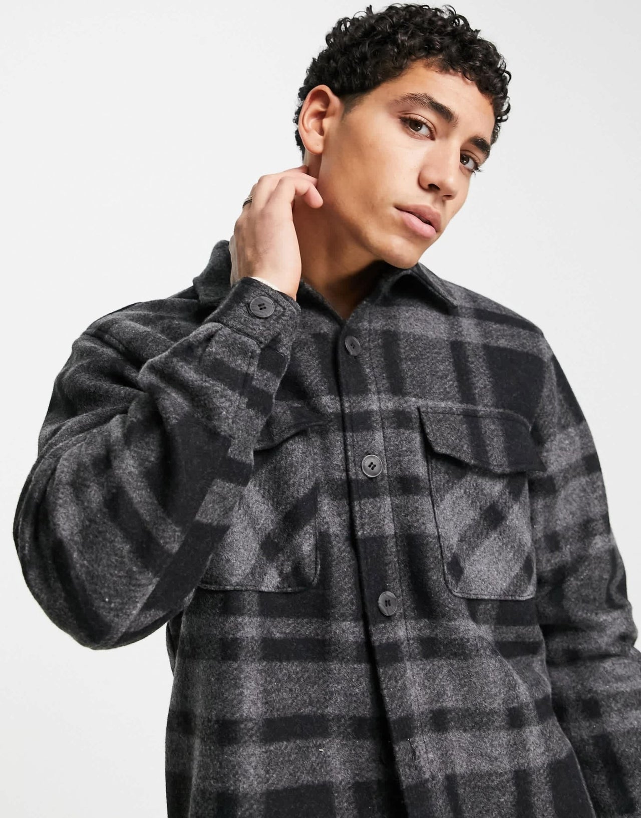 Pull&Bear checked overshirt in grey - ASOS Sample Sale