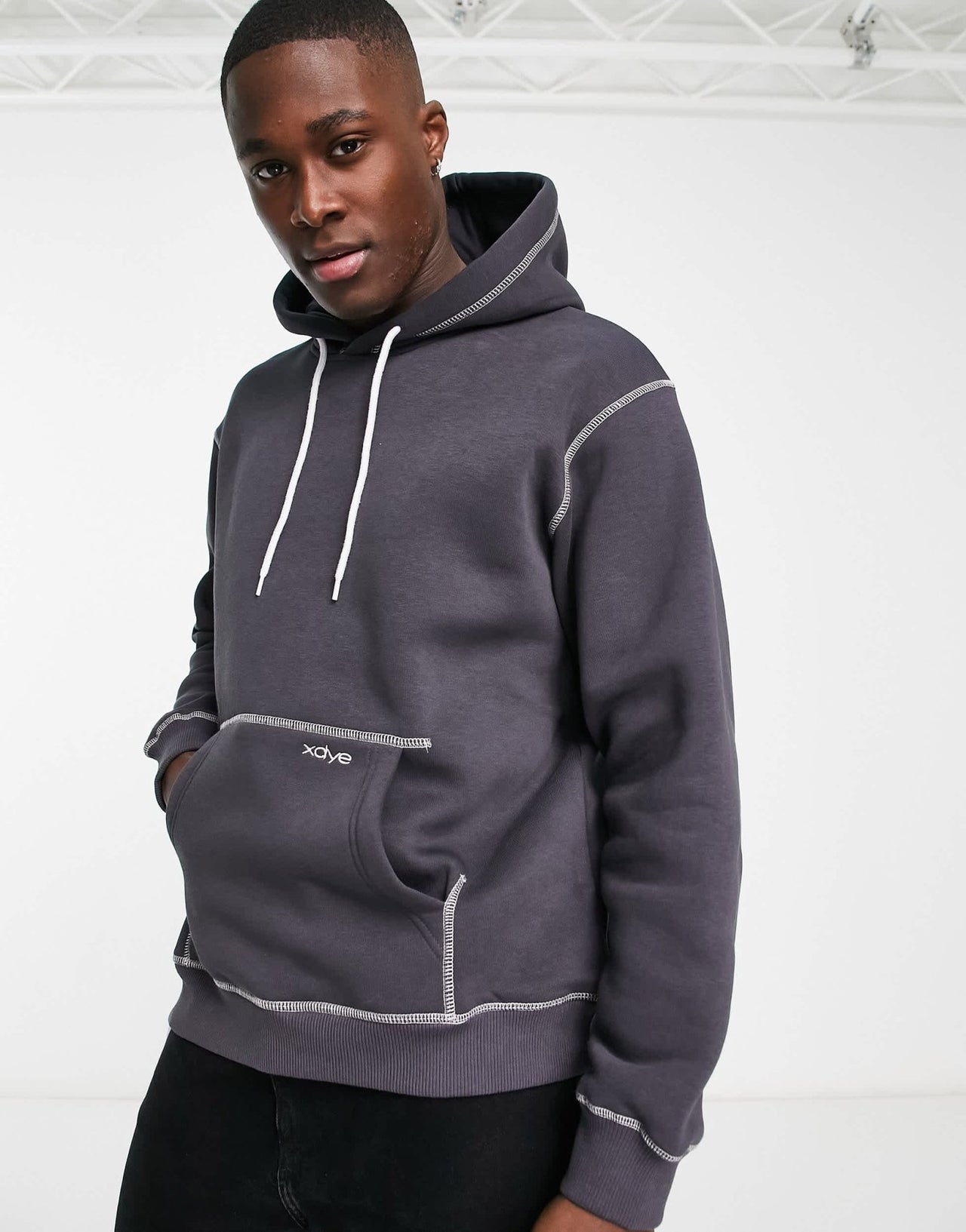 Pull&Bear contrast stitch hoodie in dark grey - ASOS Sample Sale