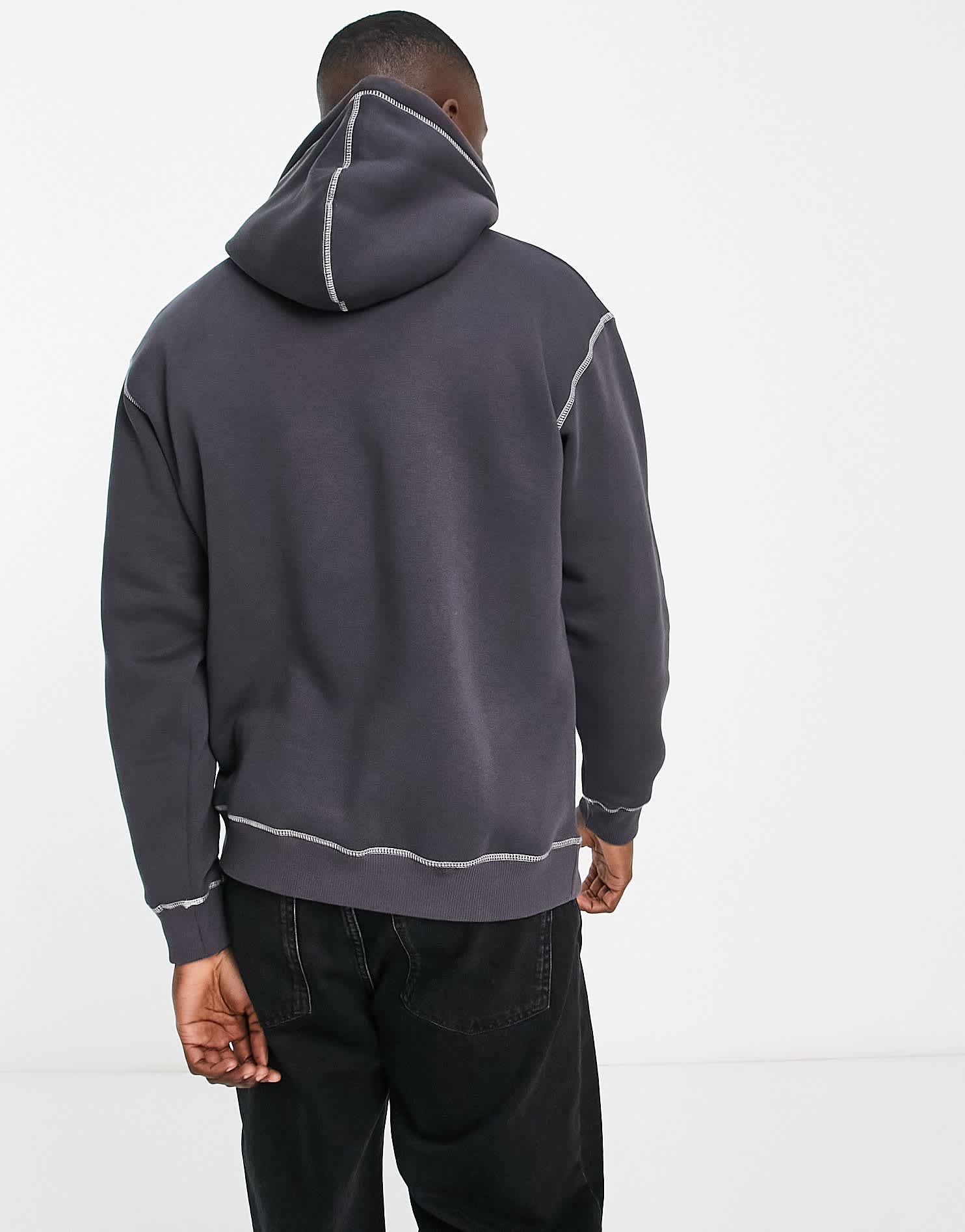 Pull&Bear contrast stitch hoodie in dark grey - ASOS Sample Sale