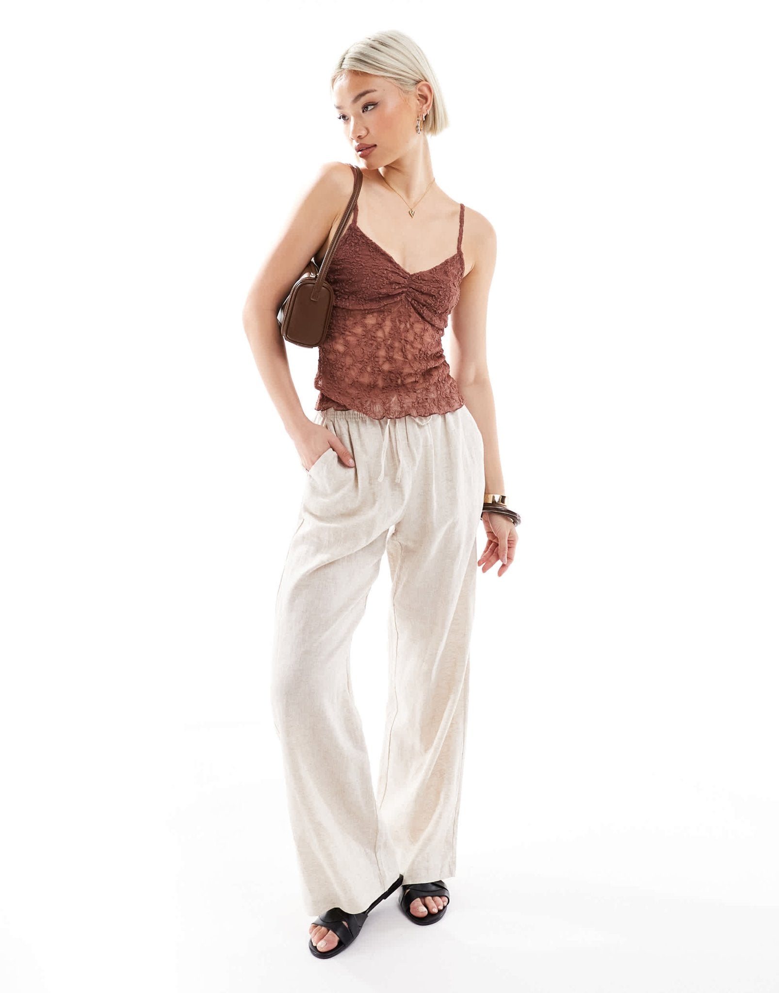 Pull&Bear contrast trim lace cami in burnt orange - ASOS Sample Sale