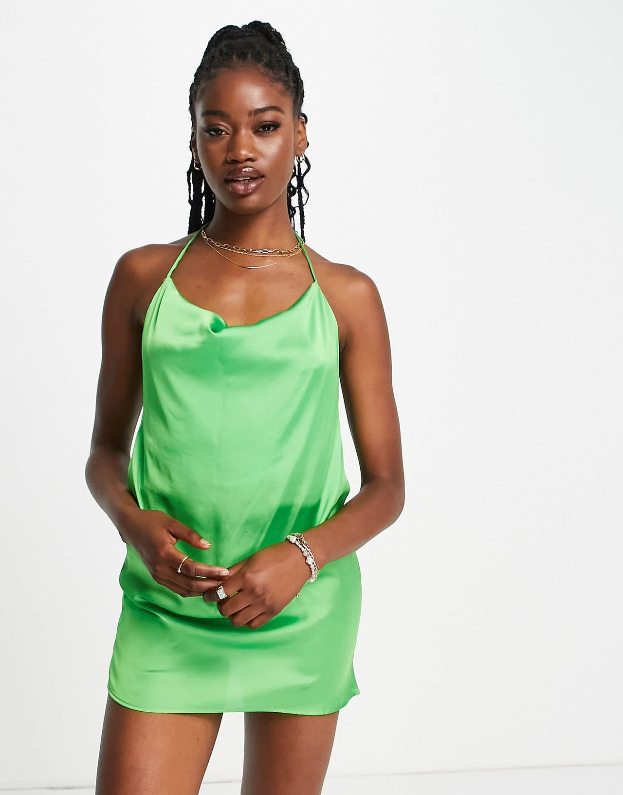 Pull&Bear cowl neck satin mini dress in mint - ASOS Sample Sale