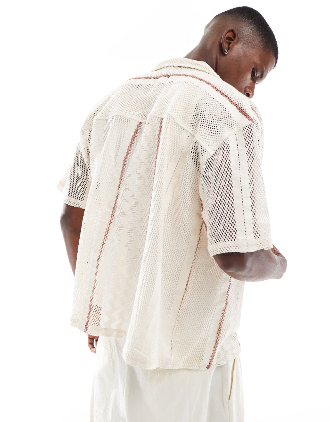 Pull&Bear crochet knitted shirt in ecru - ASOS Sample Sale