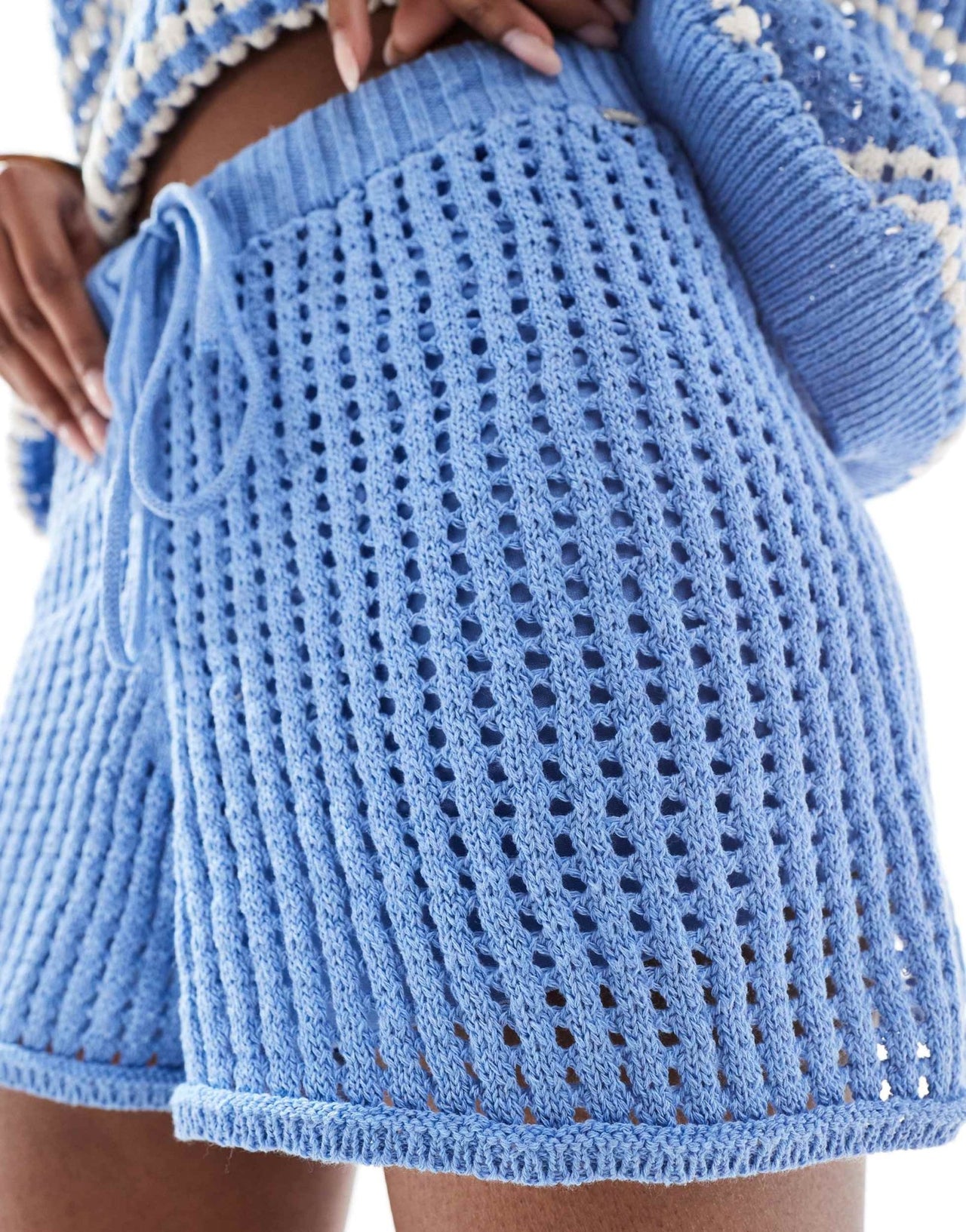 Pull&Bear crochet knitted short co-ord in blue - ASOS Sample Sale