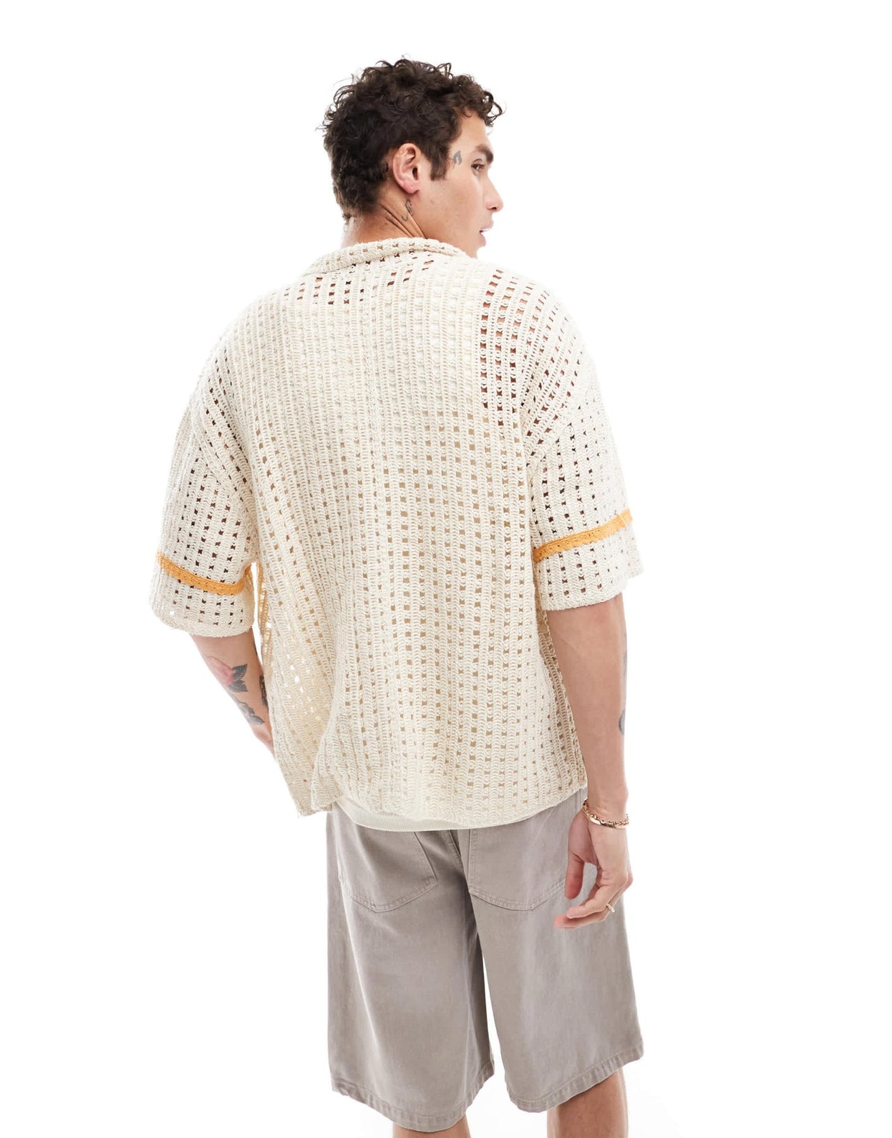 Pull&Bear crochet orange stripe shirt in ecru - ASOS Sample Sale