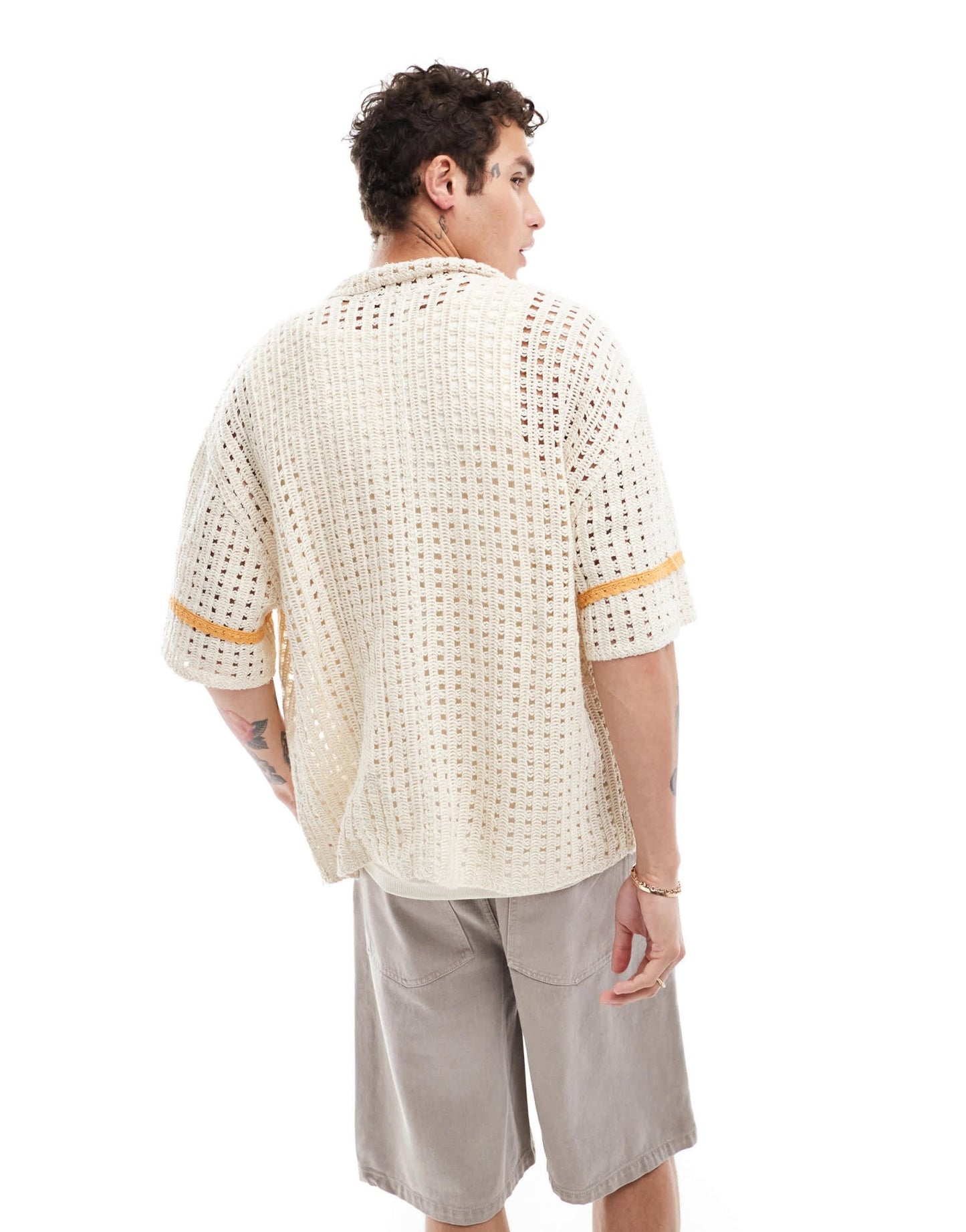 Pull&Bear crochet orange stripe shirt in ecru - ASOS Sample Sale