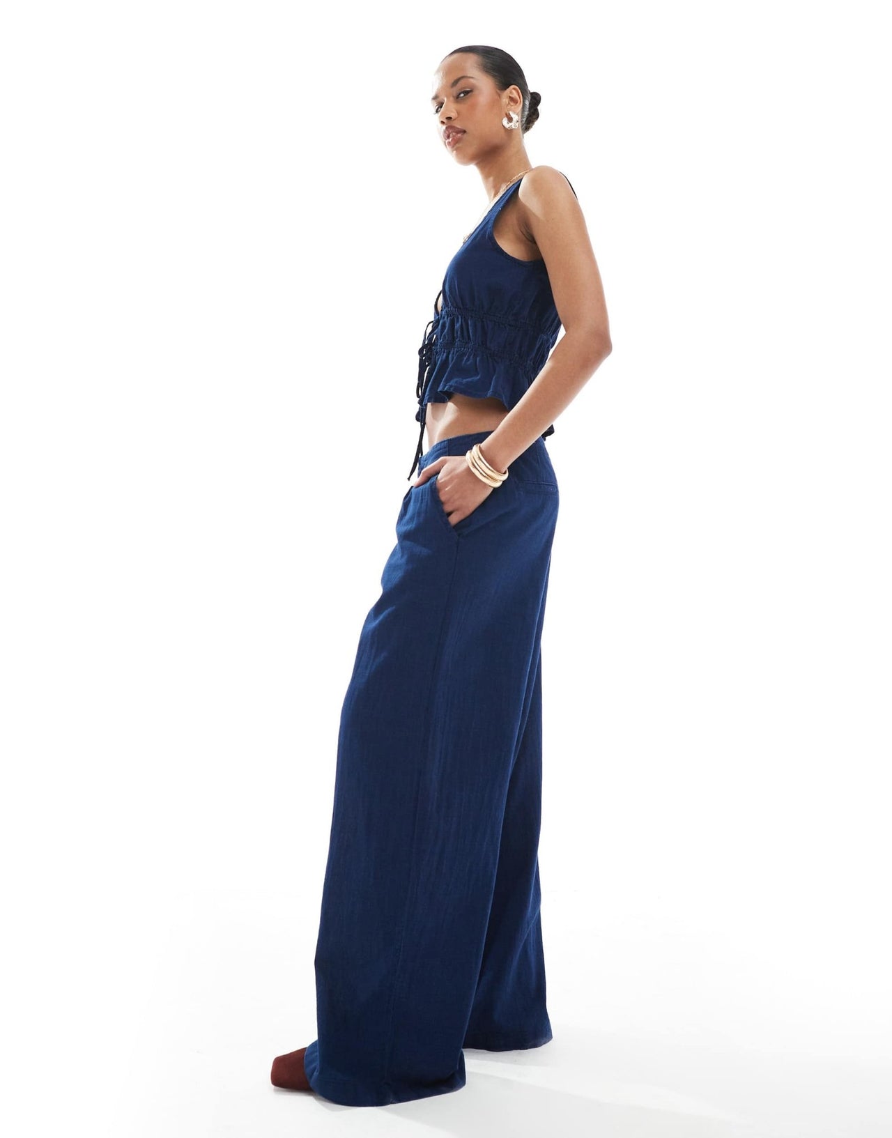 Pull&Bear culotte jean co-ord in dark blue rinse - ASOS Sample Sale