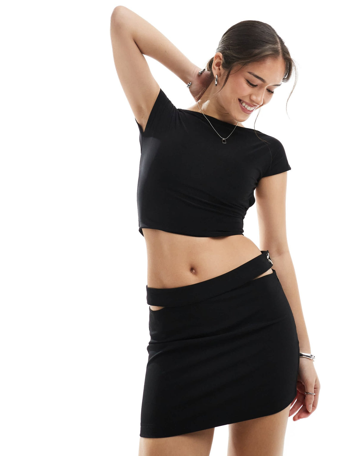 Pull&Bear cut out waist detail mini skirt in black - ASOS Sample Sale