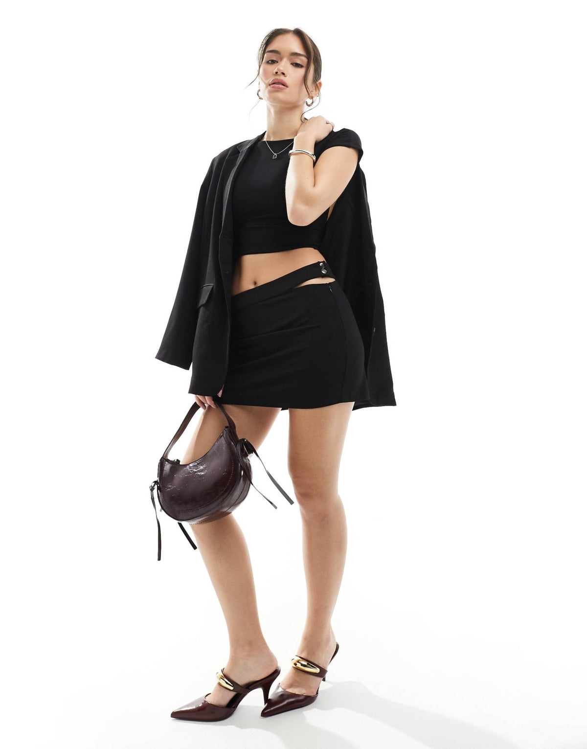Pull&Bear cut out waist detail mini skirt in black - ASOS Sample Sale