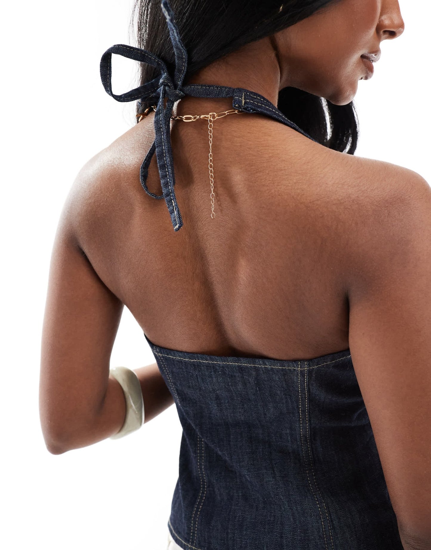 Pull&Bear denim halterneck top in dark blue rinse - ASOS Sample Sale