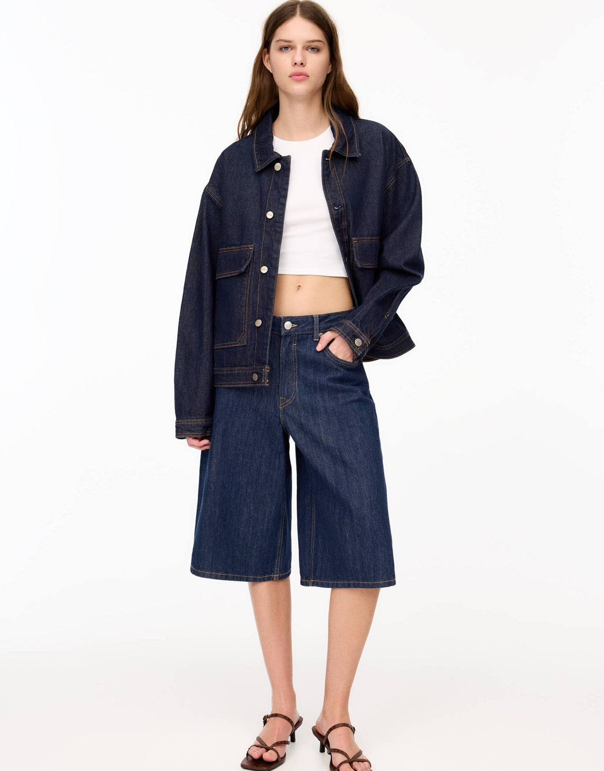Pull&Bear denim jorts in navy - ASOS Sample Sale