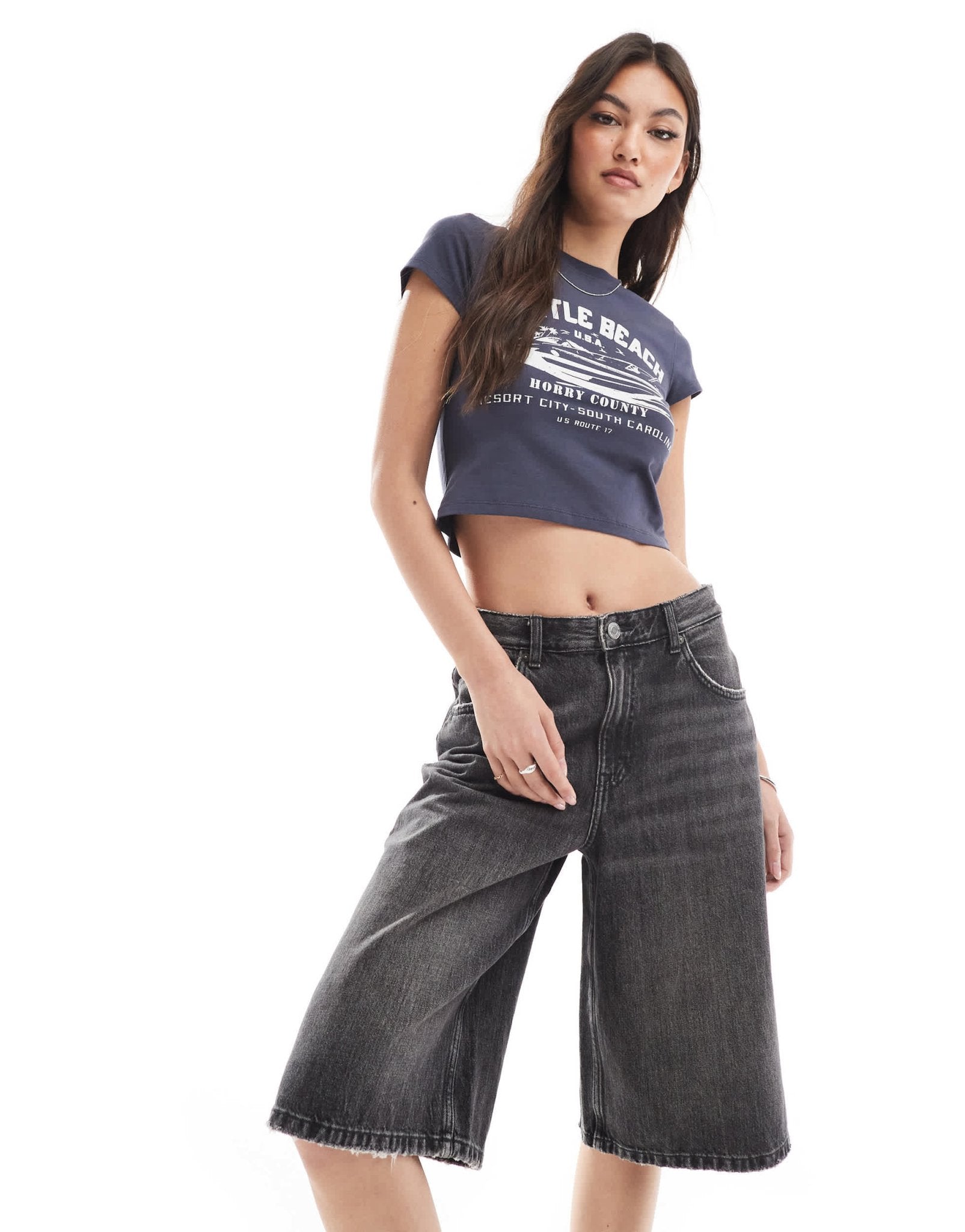 Pull&Bear denim jorts in washed black - ASOS Sample Sale