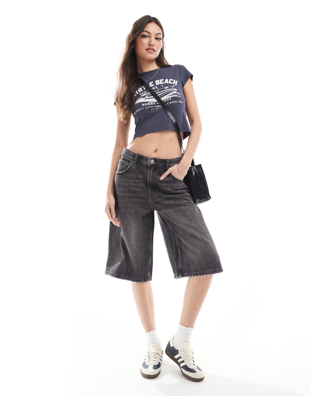 Pull&Bear denim jorts in washed black - ASOS Sample Sale