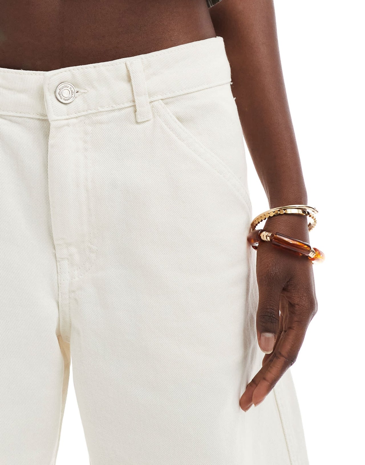 Pull&Bear denim longline short in ecru - ASOS Sample Sale