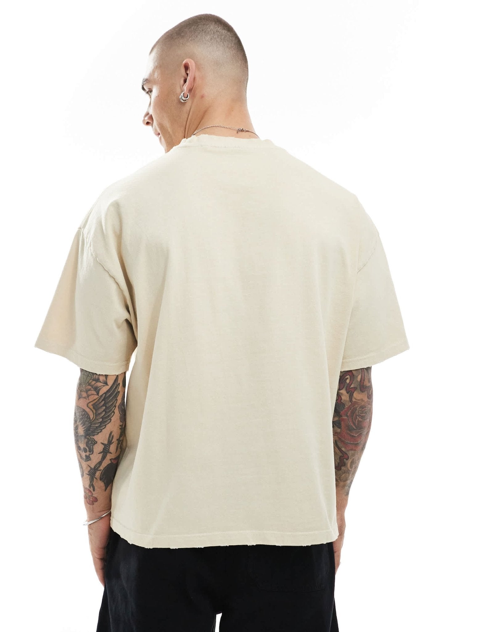 Pull&Bear destroyed boxy t-shirt in sand - ASOS Sample Sale