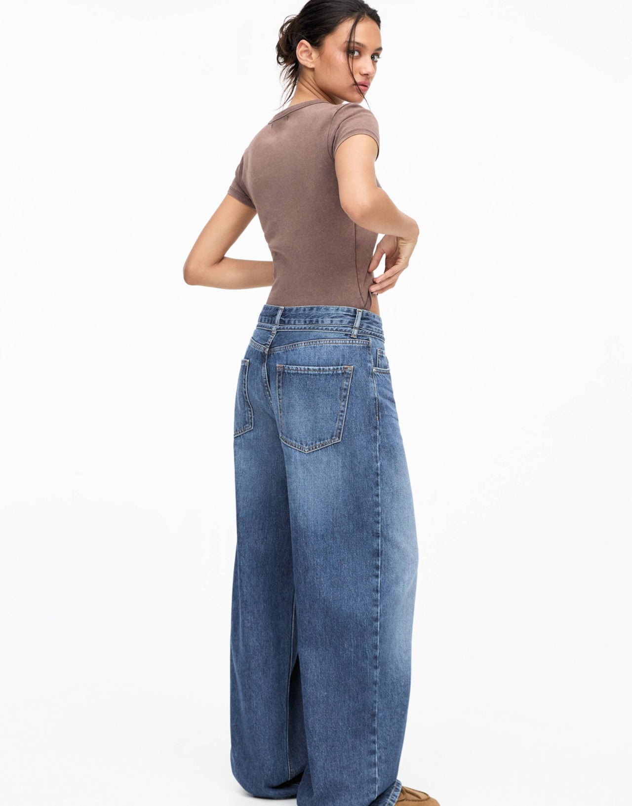 Pull&Bear drawstring waist baggy jeans in blue - ASOS Sample Sale