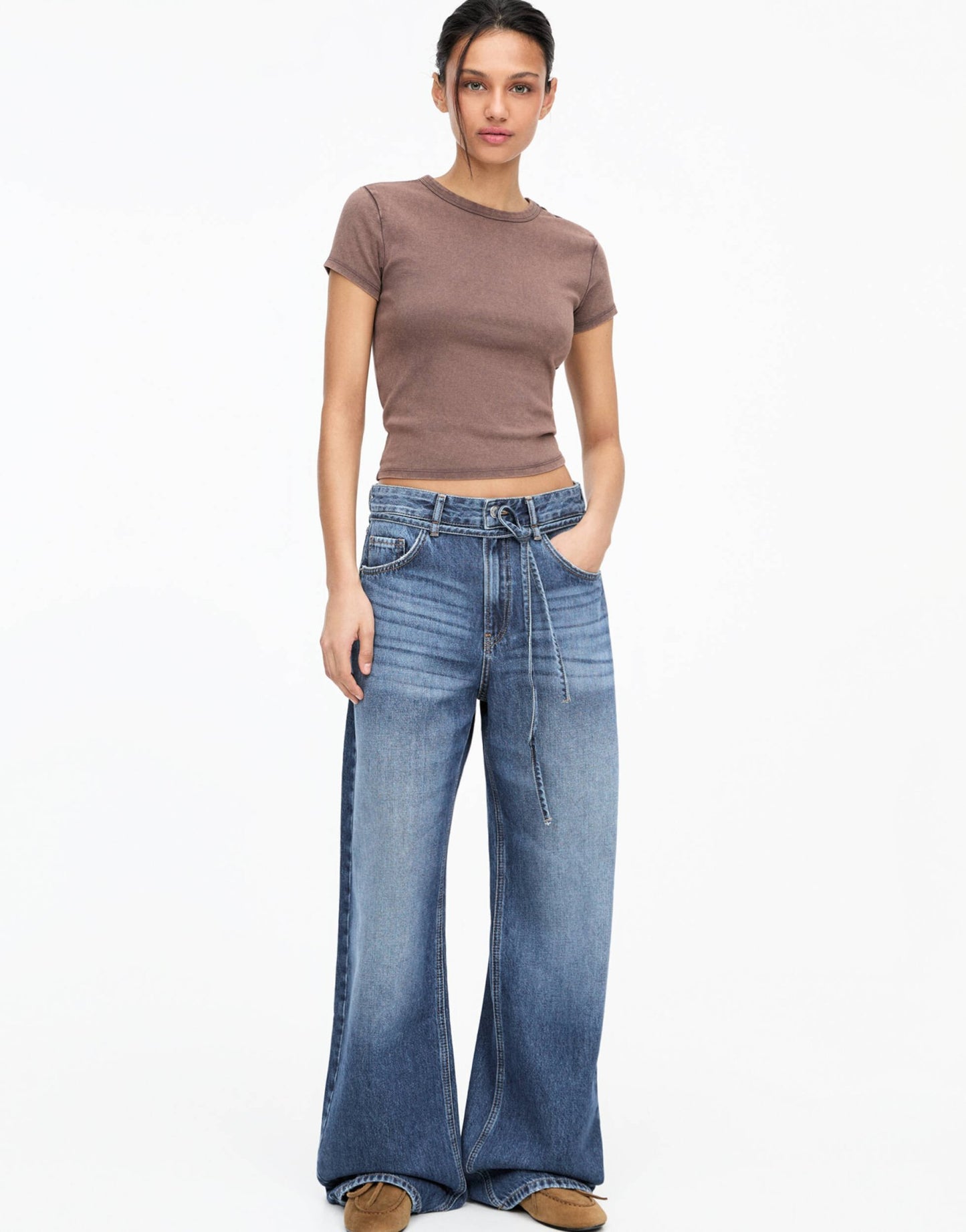 Pull&Bear drawstring waist baggy jeans in blue - ASOS Sample Sale