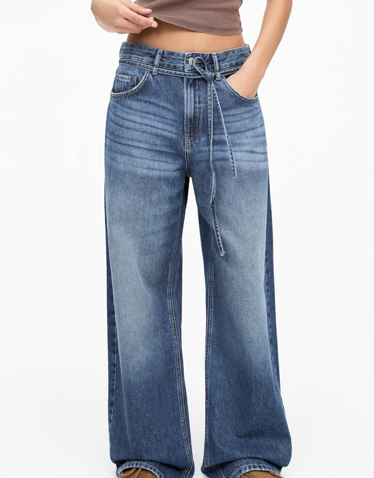Pull&Bear drawstring waist baggy jeans in blue - ASOS Sample Sale