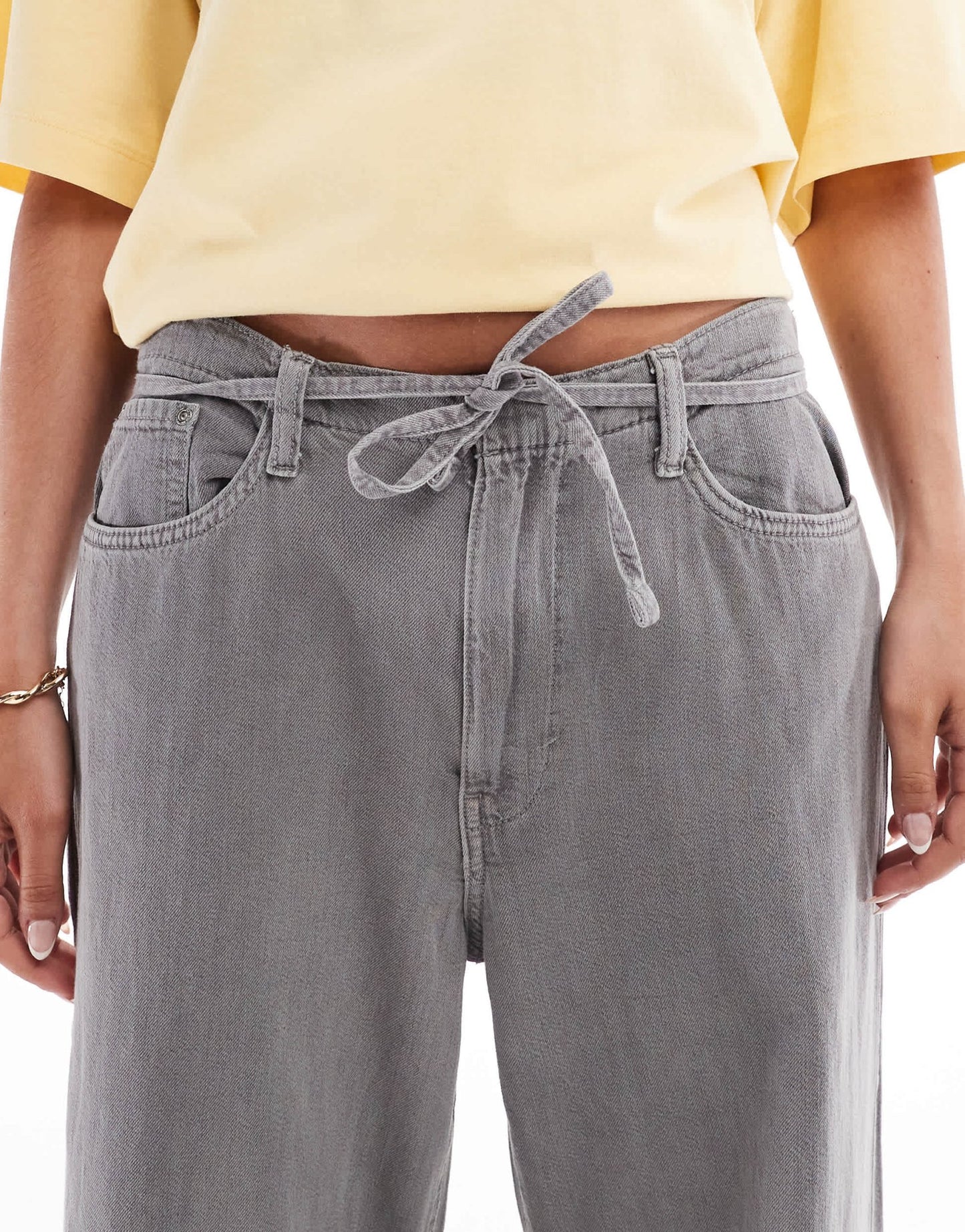 Pull&Bear drawstring waist wide leg jeans in grey - ASOS Sample Sale