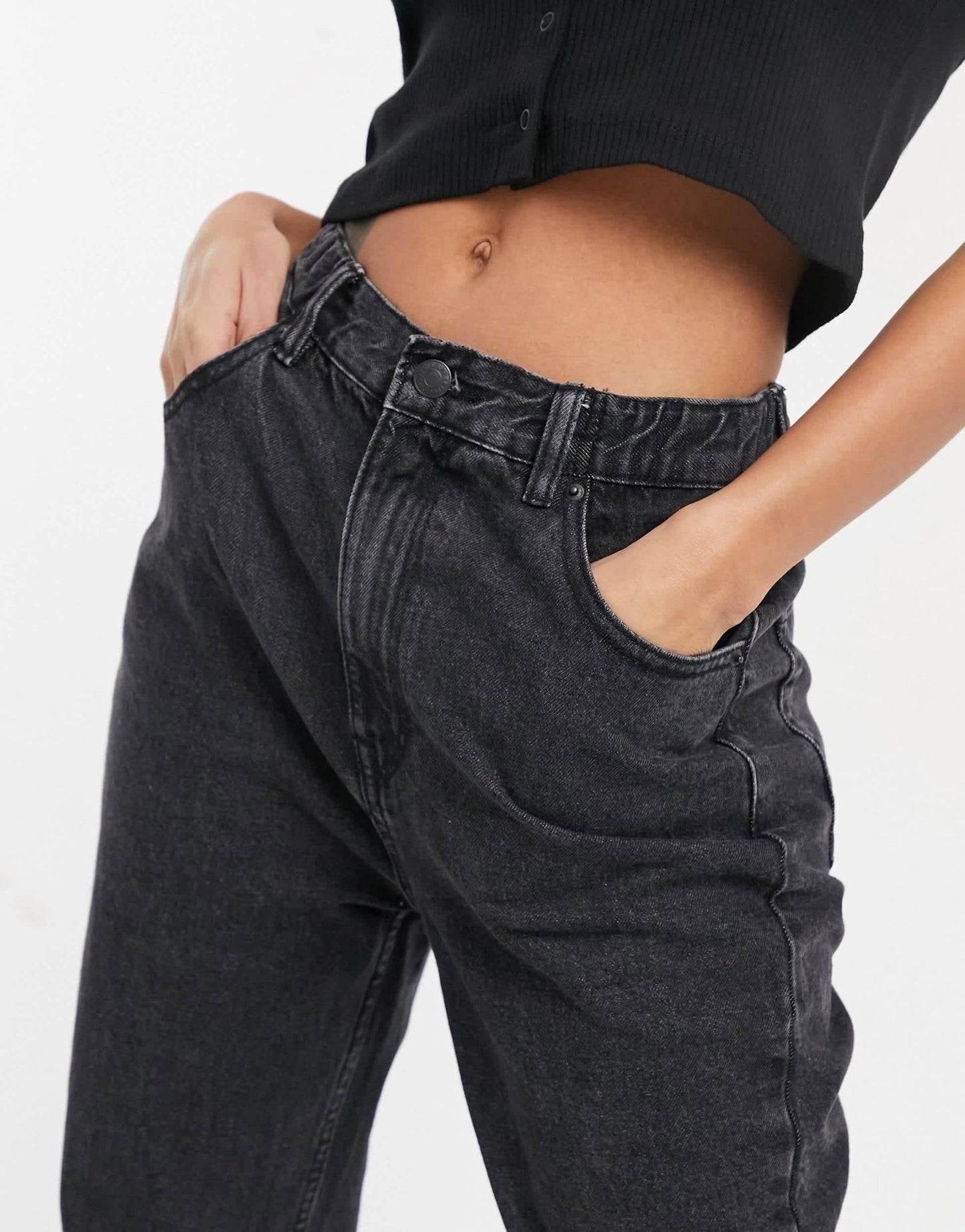 Pull&Bear elasticated waist mom jean in washed black - ASOS Sample Sale
