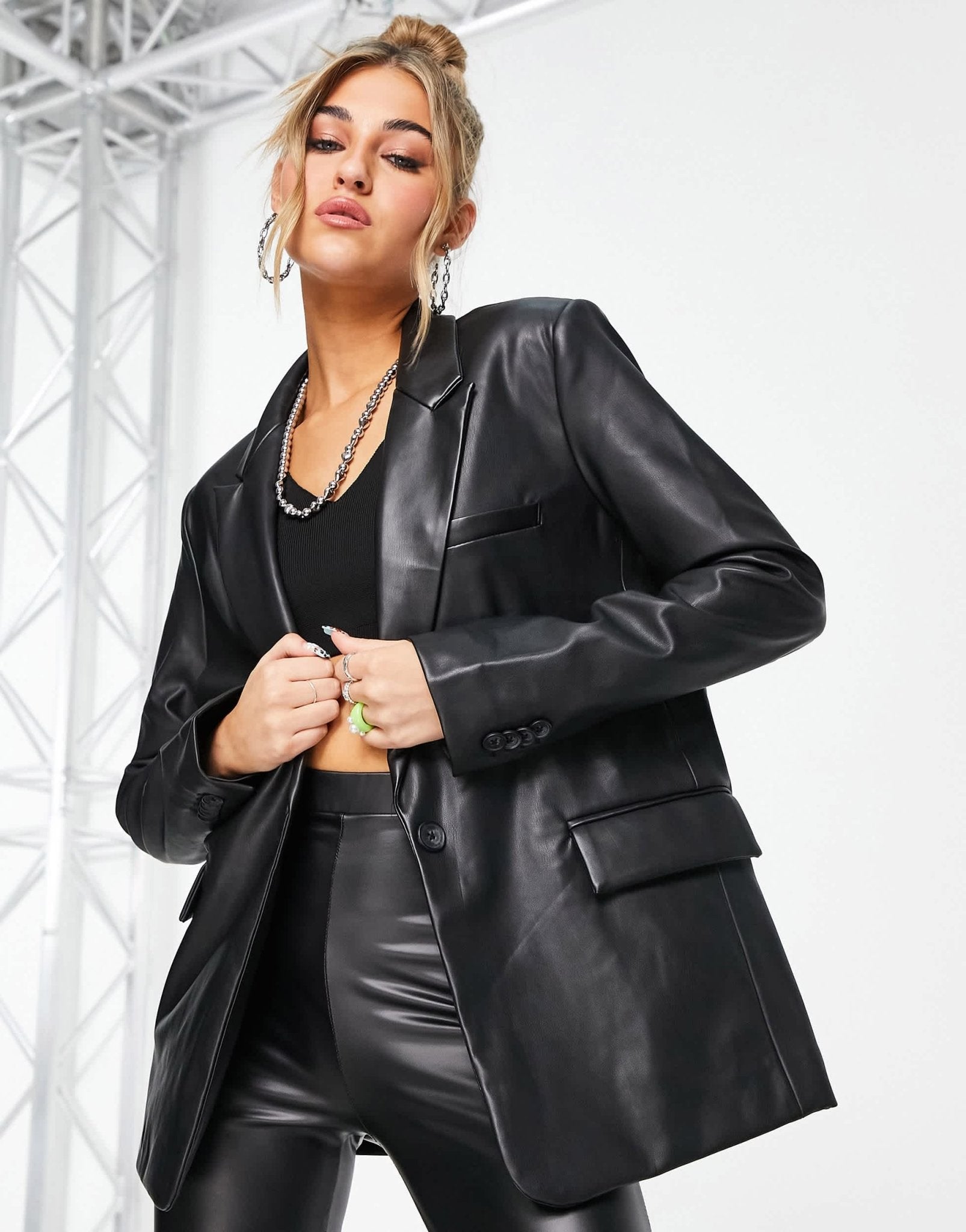 Pull&Bear faux leather blazer in black - ASOS Sample Sale