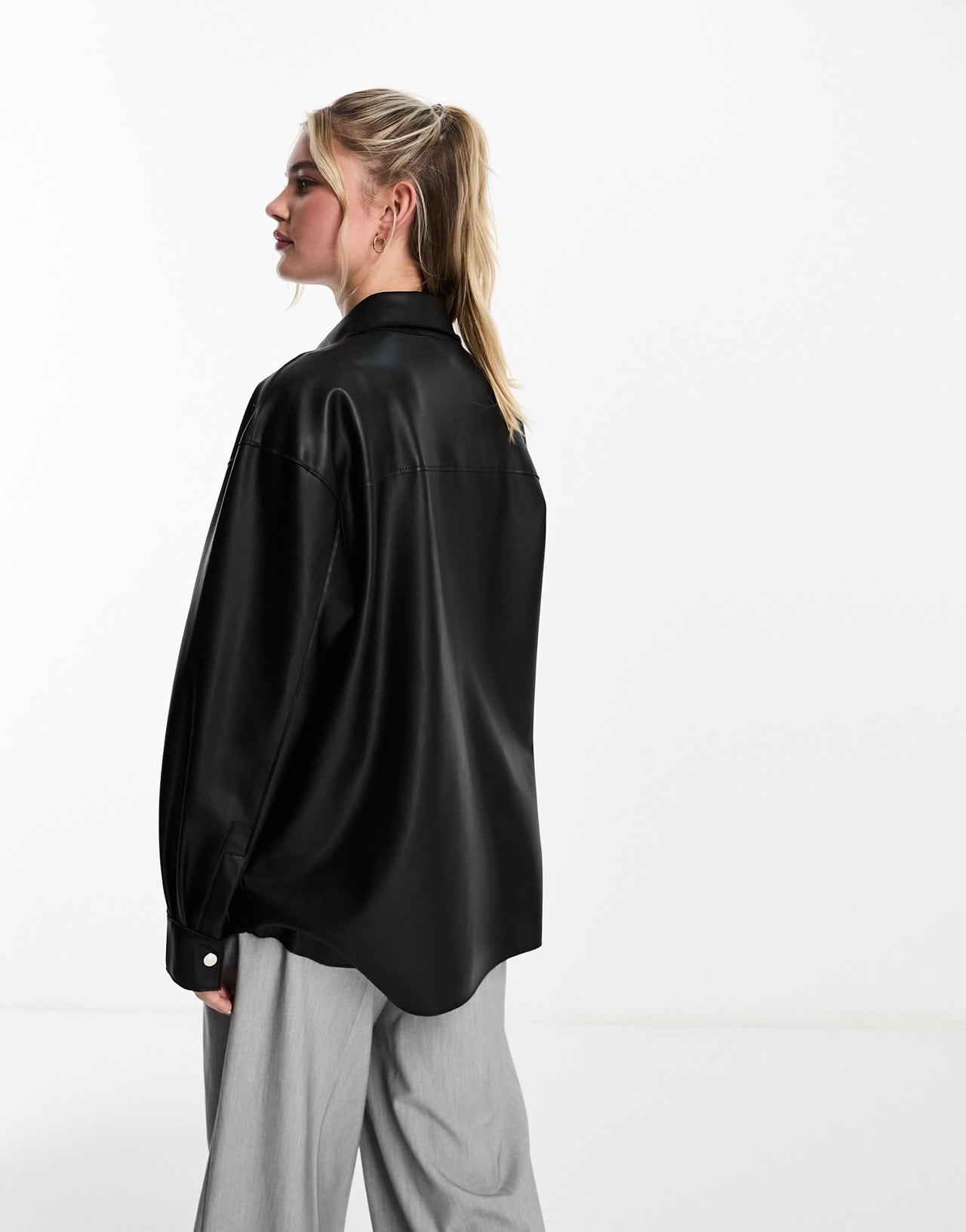 Pull&Bear faux leather overshirt in black - ASOS Sample Sale