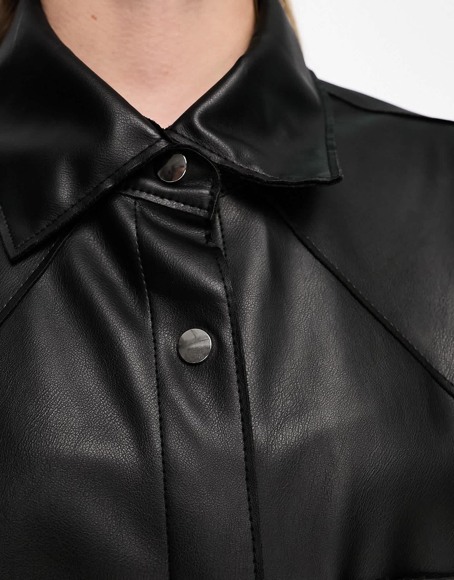 Pull&Bear faux leather overshirt in black - ASOS Sample Sale