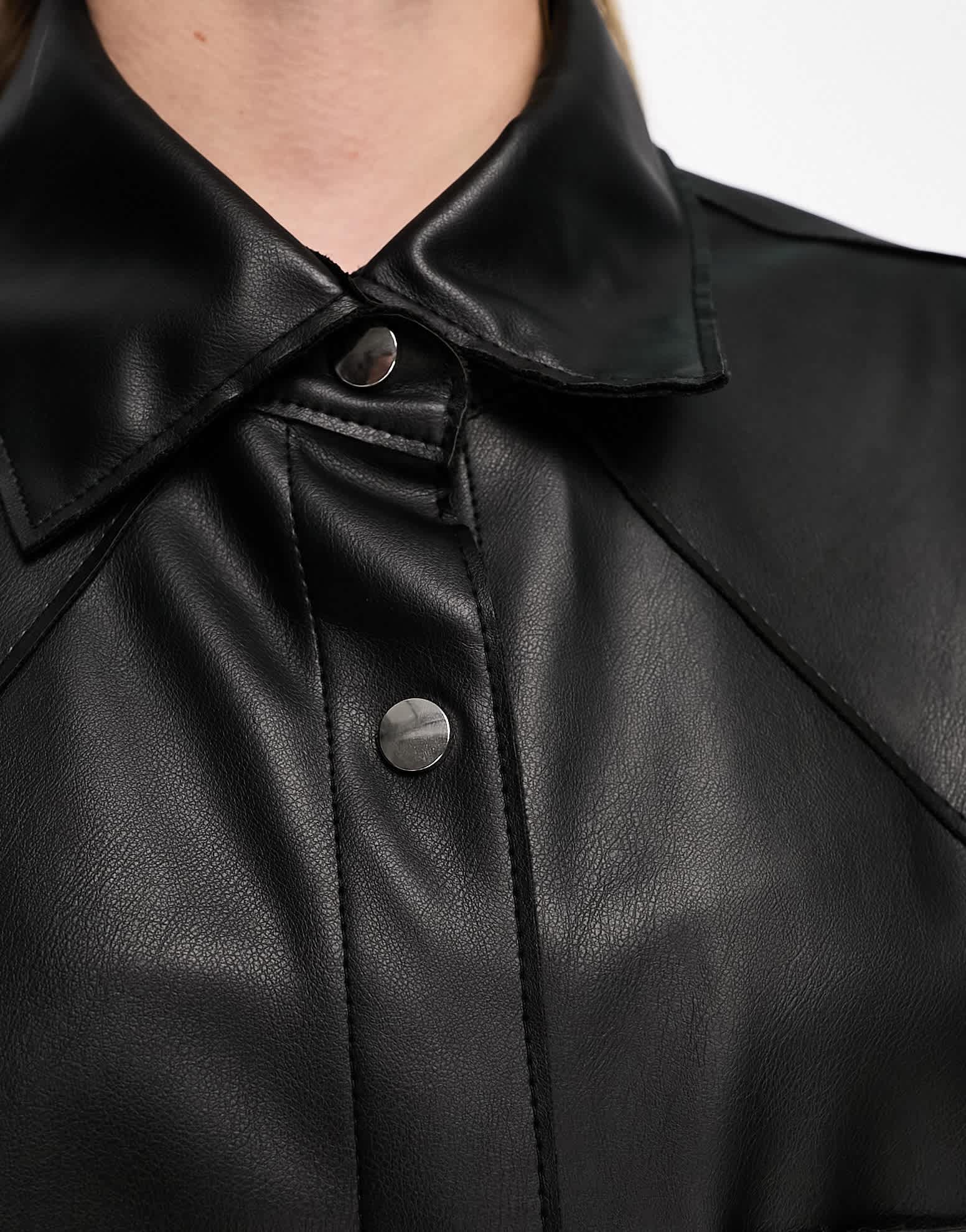 Pull&Bear faux leather overshirt in black - ASOS Sample Sale