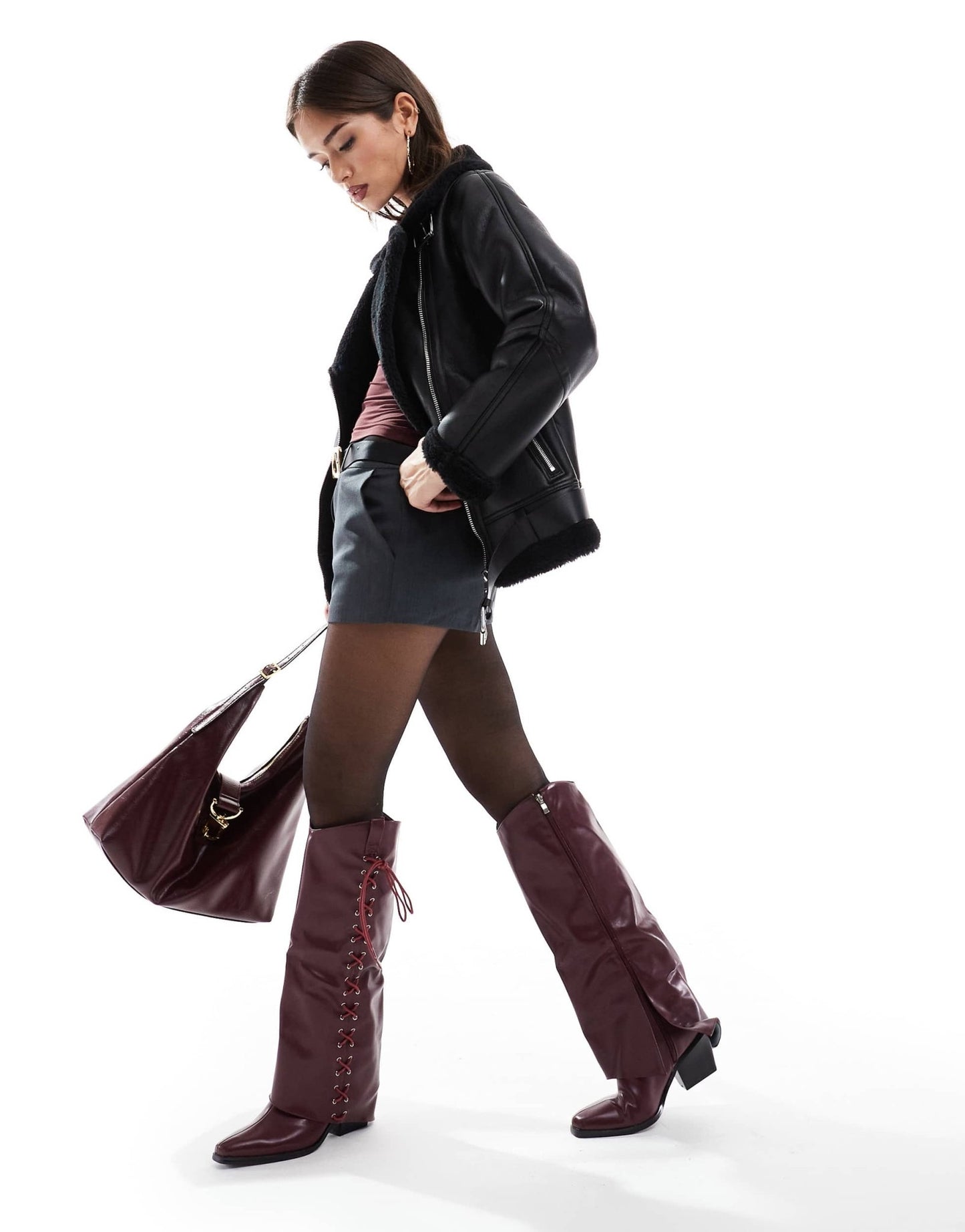 Pull&Bear faux leather oversized aviator jacket in black - ASOS Sample Sale